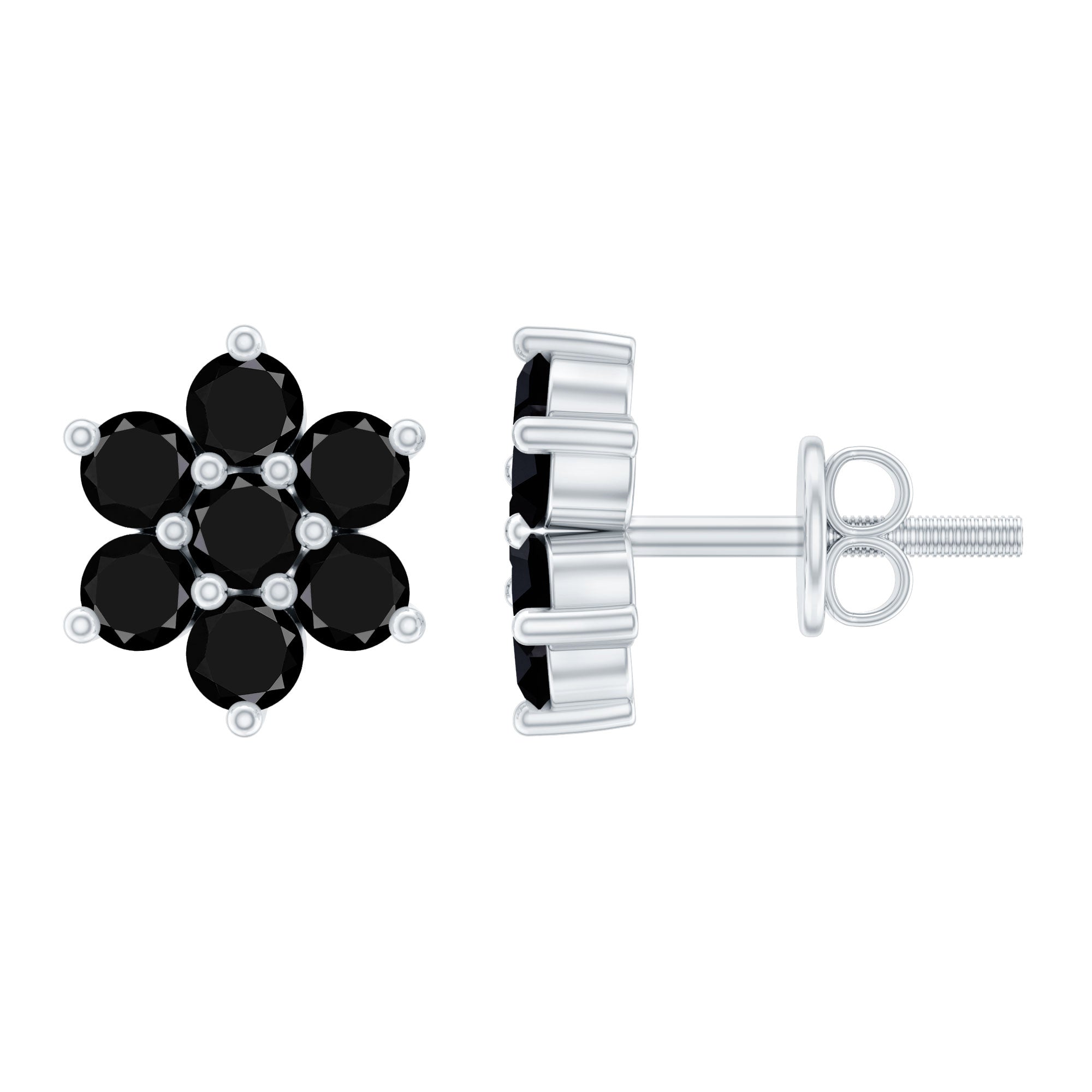 0.75 CT Black Spinel Floral Cluster Stud Earrings