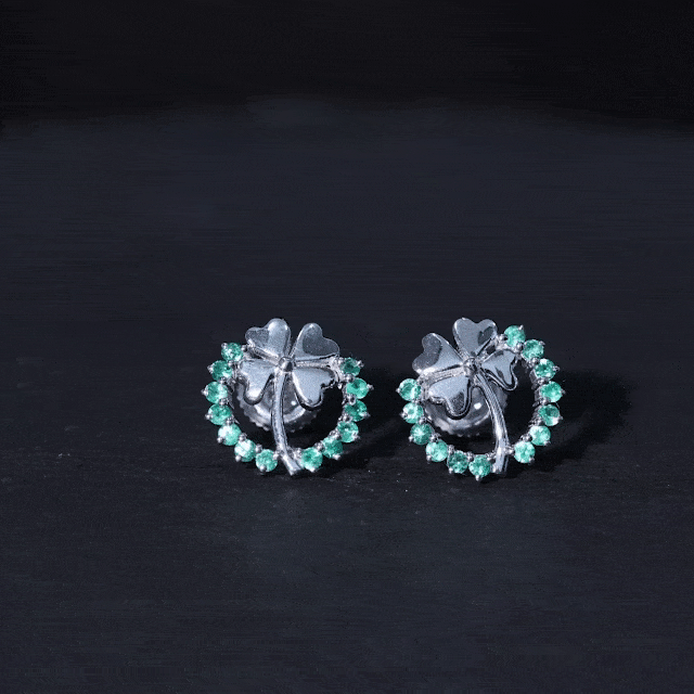 Genuine Emerald Clover Stud Earrings for Women AAA - Rosec Jewels