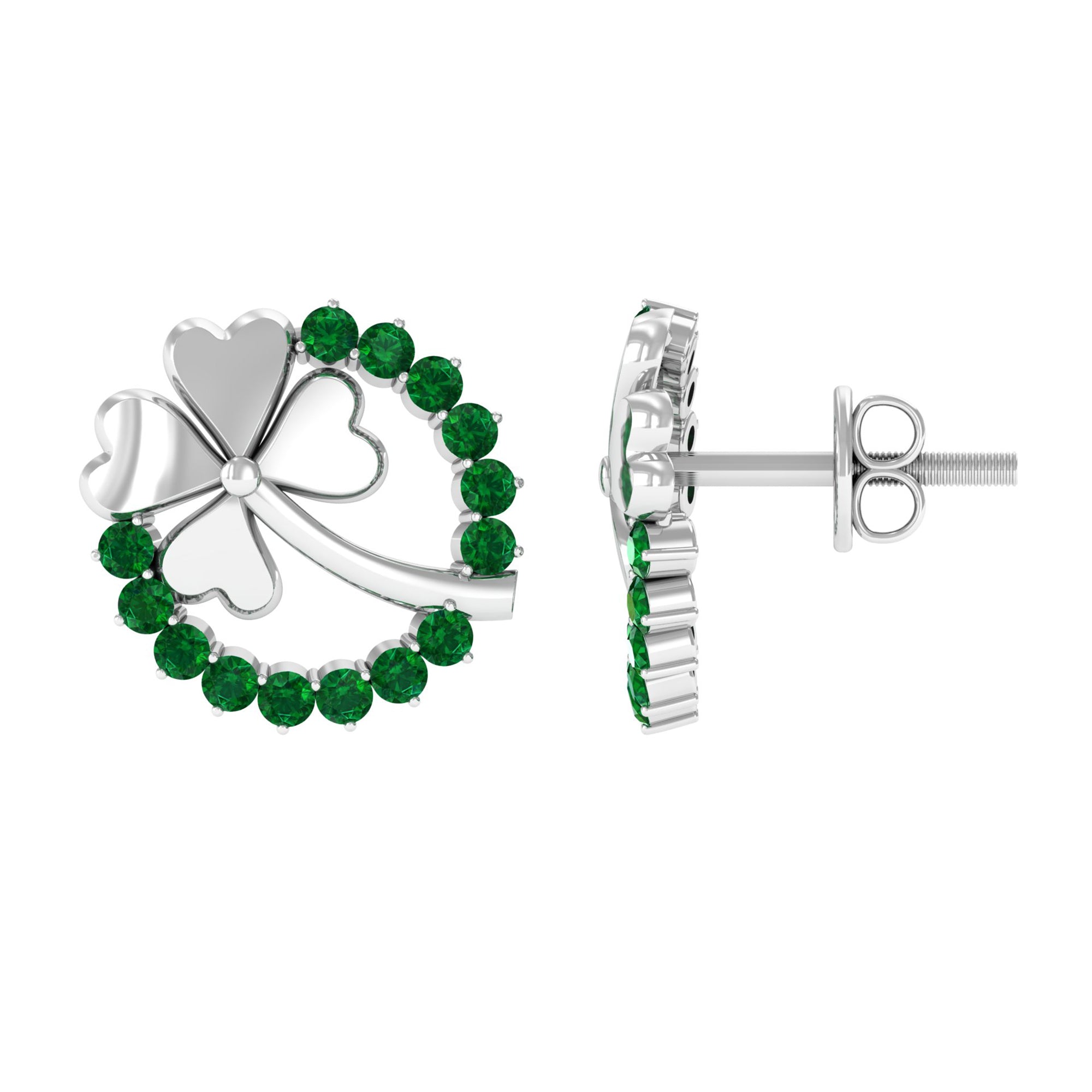 Genuine Emerald Clover Stud Earrings for Women AAA - Rosec Jewels