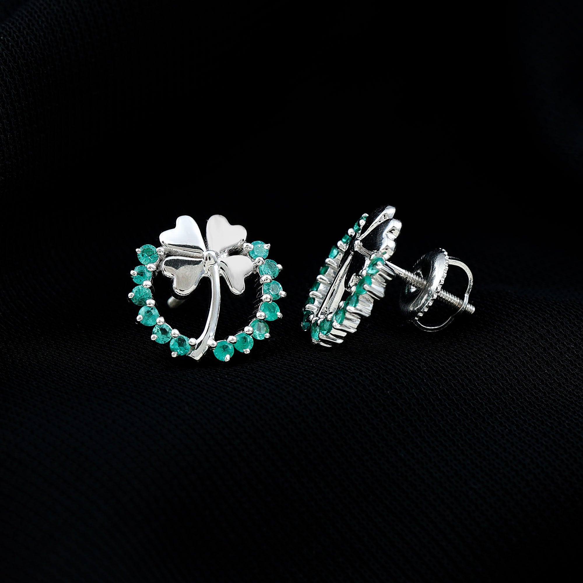 Genuine Emerald Clover Stud Earrings for Women AAA - Rosec Jewels