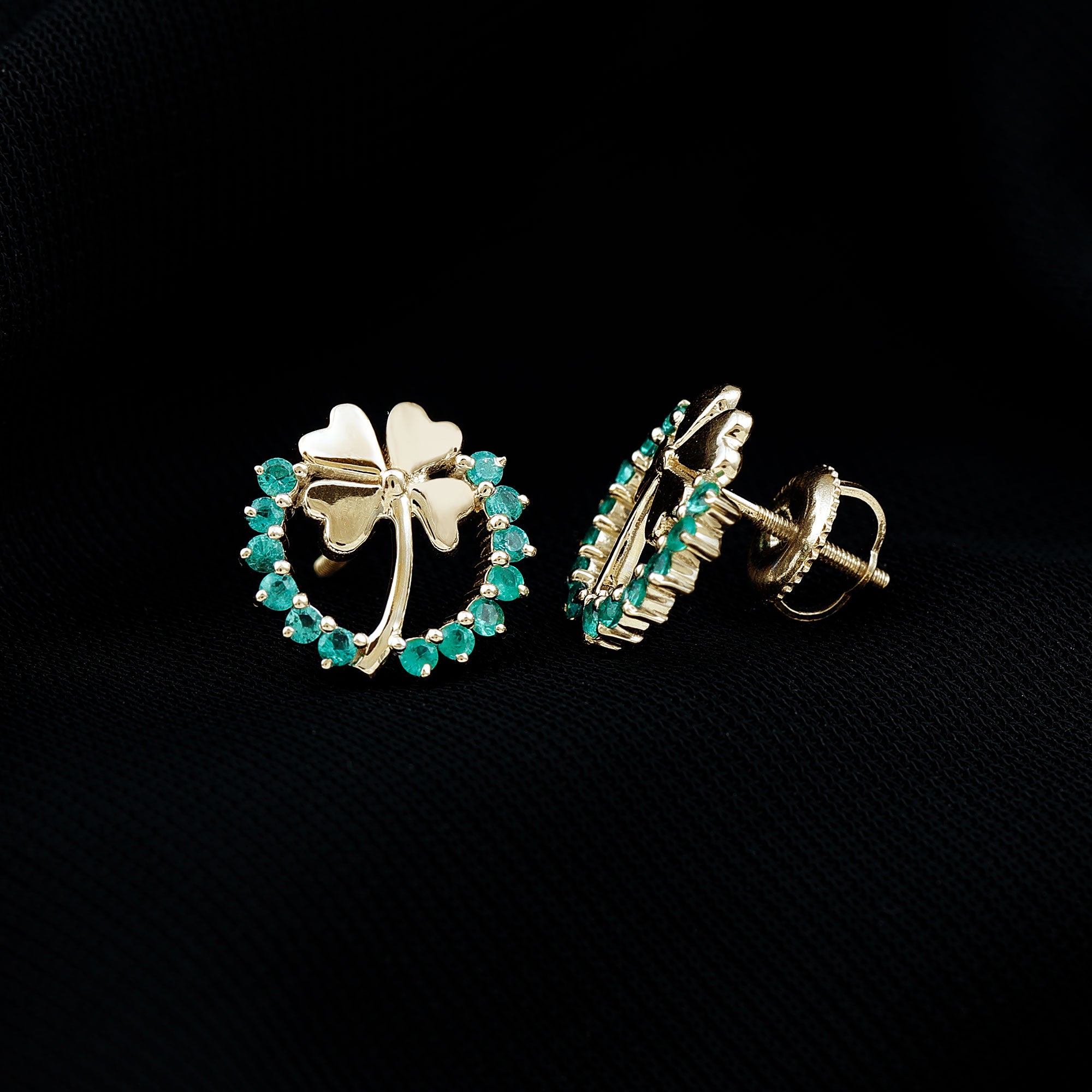 Genuine Emerald Clover Stud Earrings for Women AAA - Rosec Jewels
