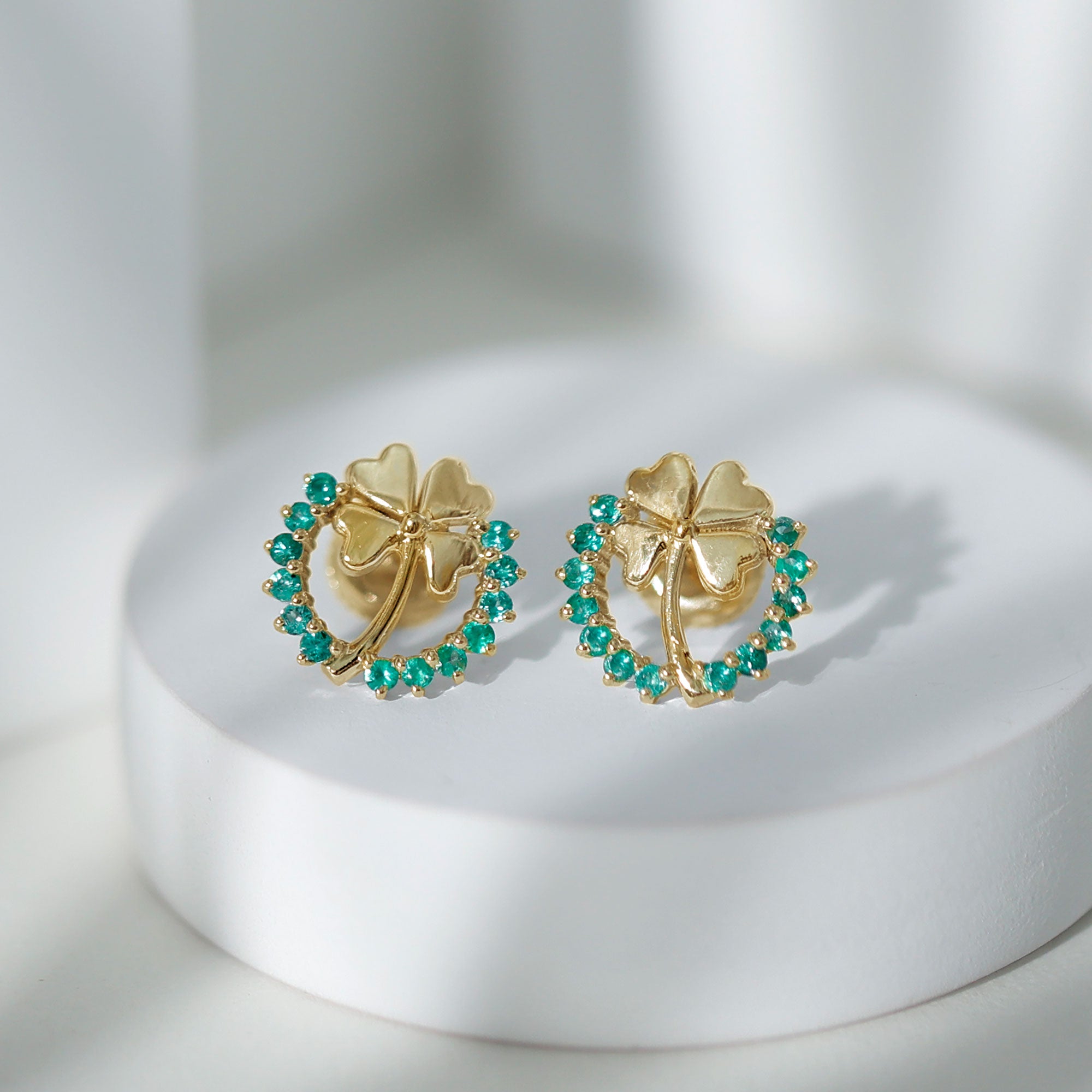 Genuine Emerald Clover Stud Earrings for Women AAA - Rosec Jewels