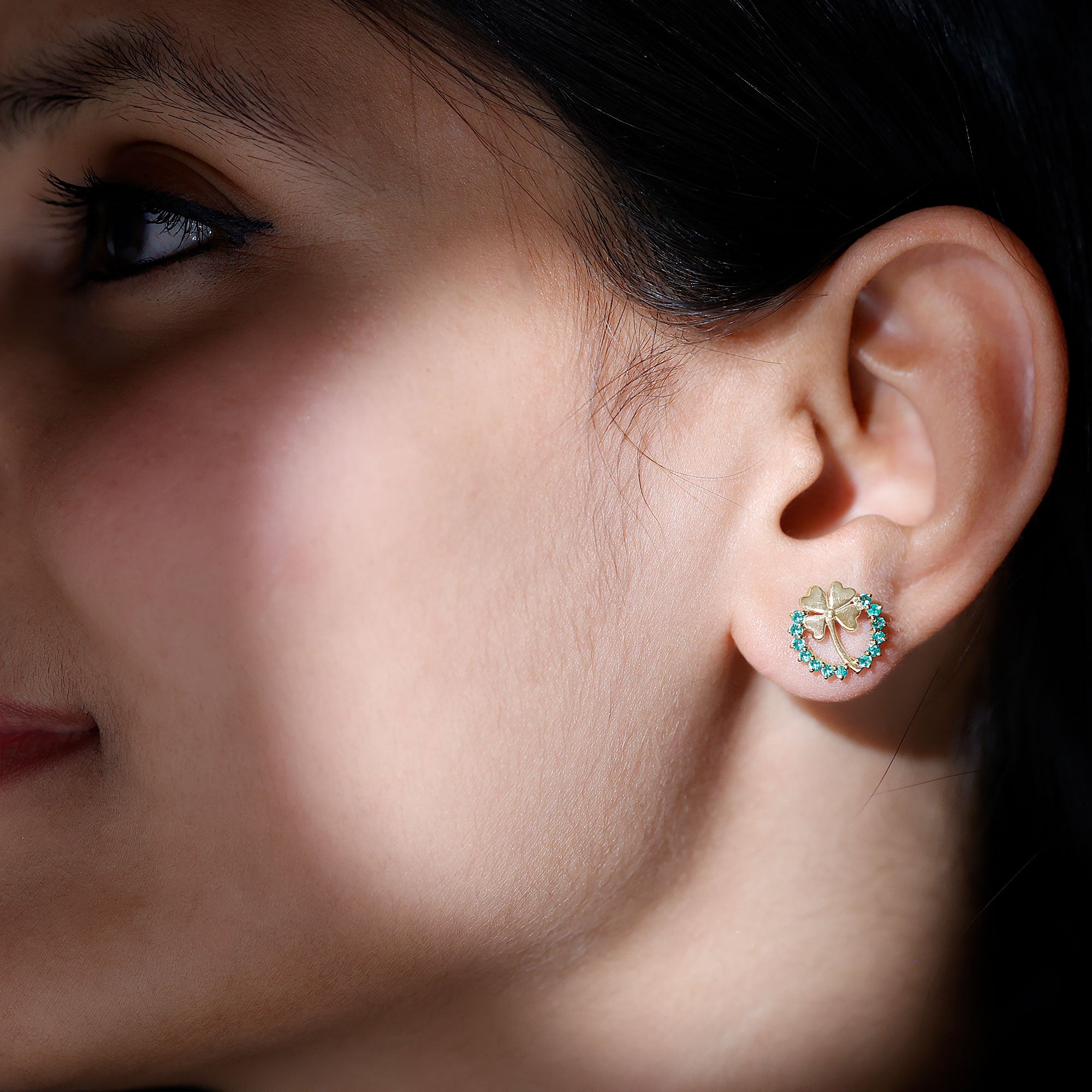 Genuine Emerald Clover Stud Earrings for Women AAA - Rosec Jewels