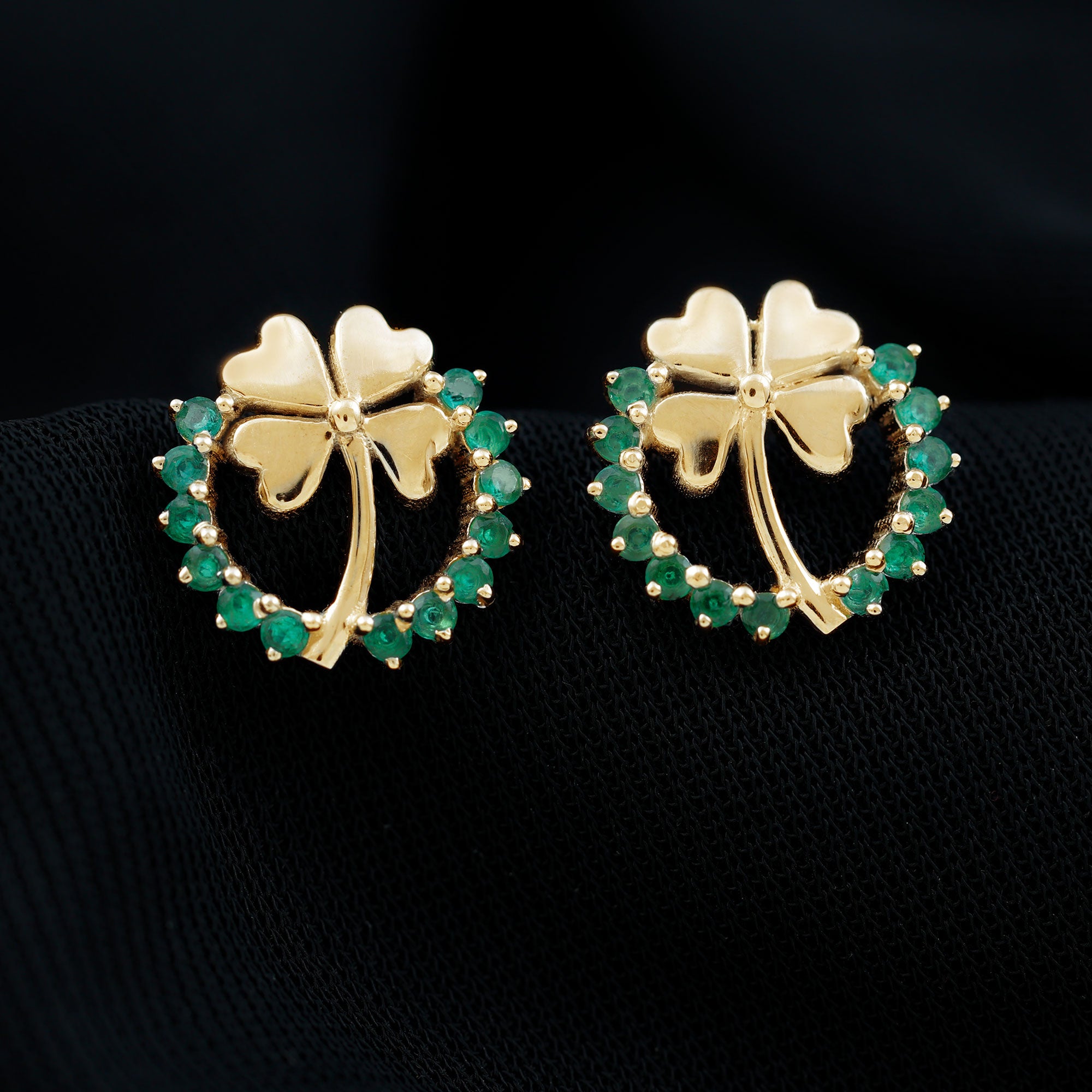 Genuine Emerald Clover Stud Earrings for Women AAA - Rosec Jewels
