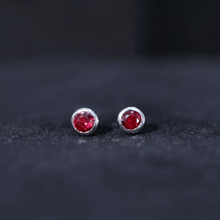 Minimalist Lab Grown Ruby Stud Earrings in Bezel Setting AAAA - Rosec Jewels