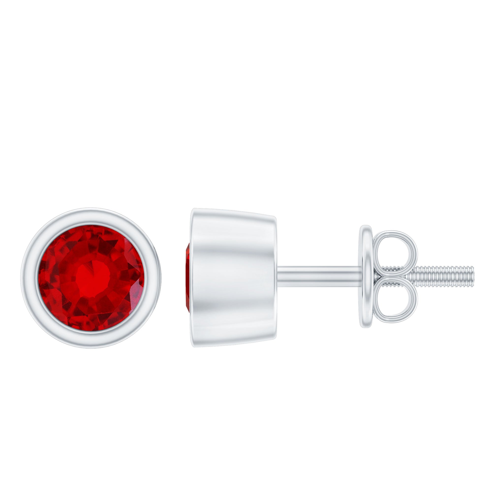 Minimalist Lab Grown Ruby Stud Earrings in Bezel Setting AAAA - Rosec Jewels