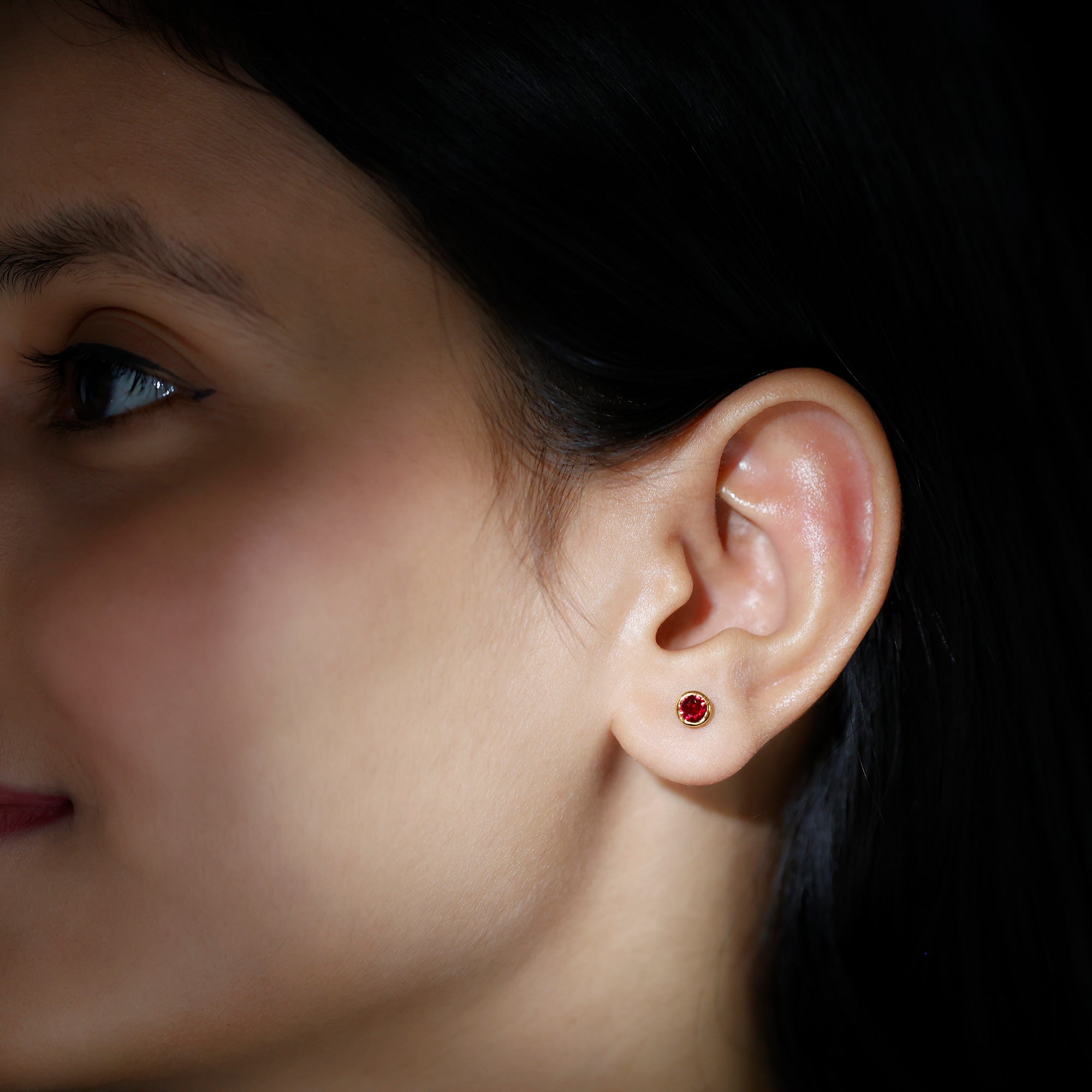 Minimalist Lab Grown Ruby Stud Earrings in Bezel Setting AAAA - Rosec Jewels