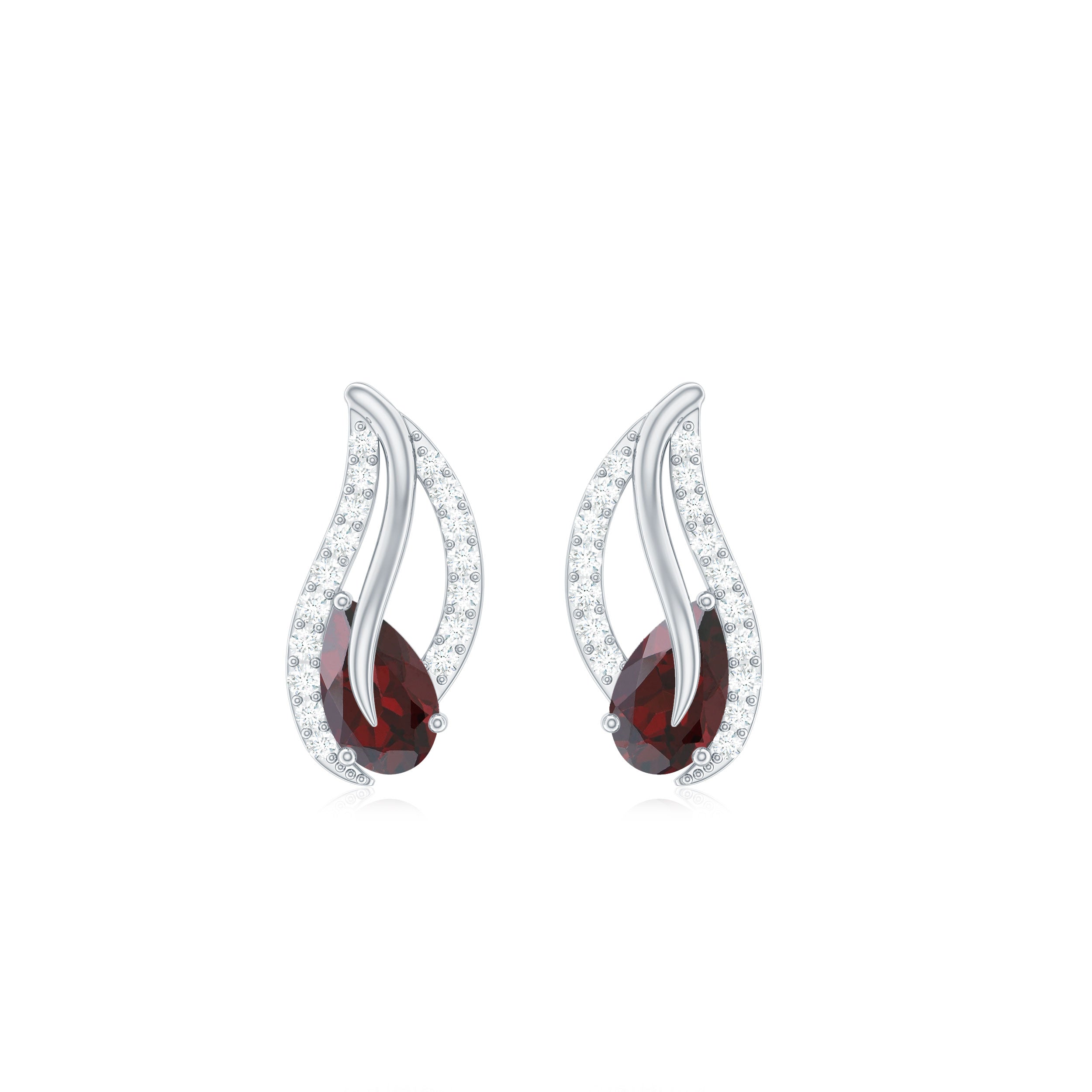 Pear Shape Garnet and Diamond Leaf Stud Earrings AAA - Rosec Jewels