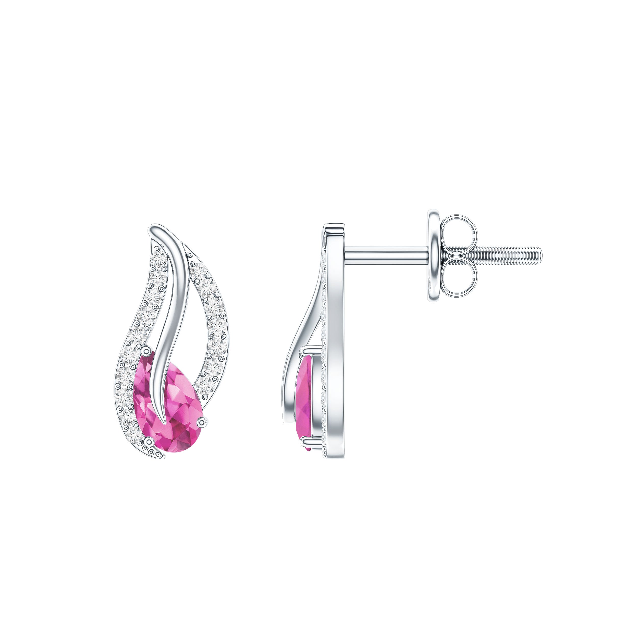 Natural Pink Tourmaline Leaf Earrings with Diamond AAA - Rosec Jewels