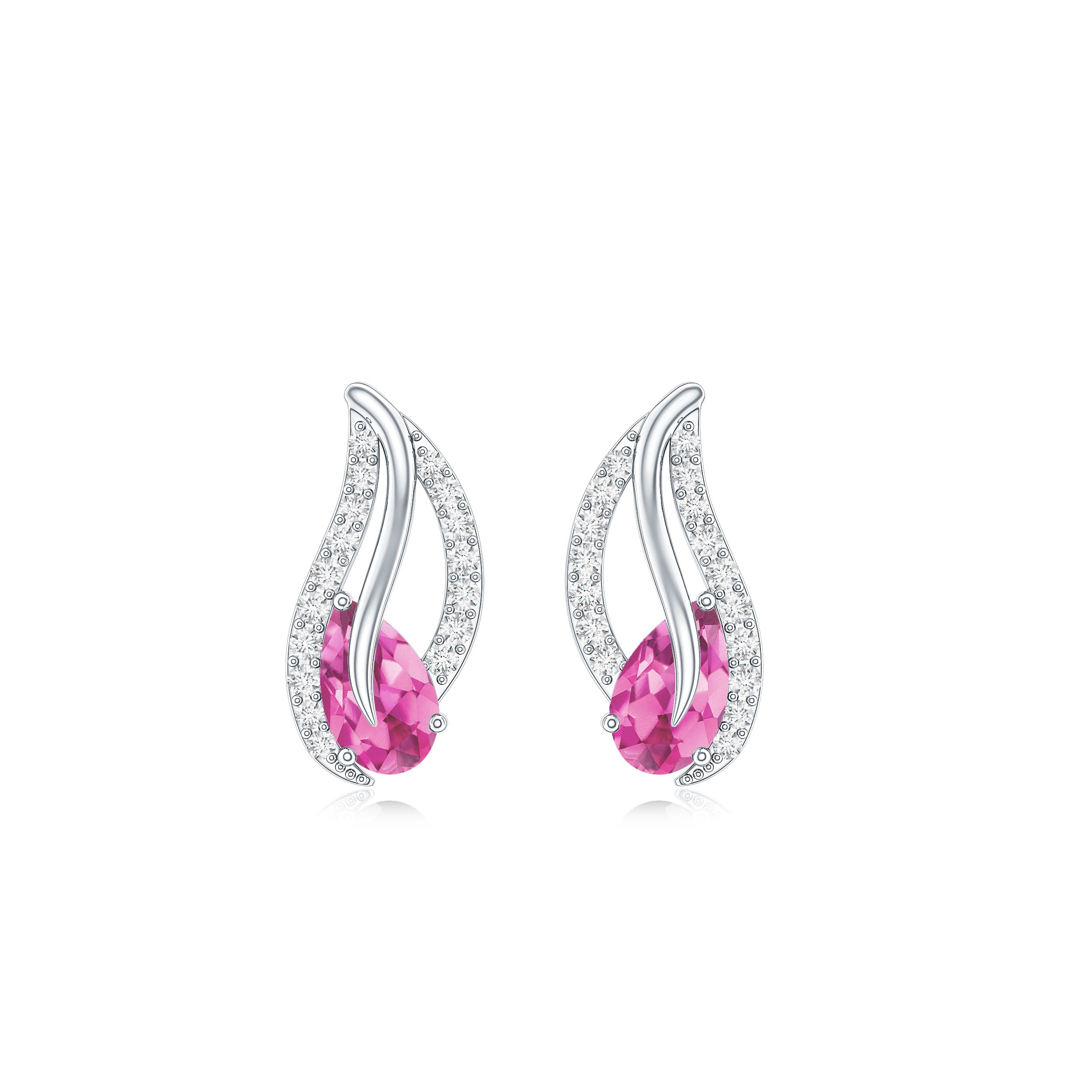 Natural Pink Tourmaline Leaf Earrings with Diamond AAA - Rosec Jewels