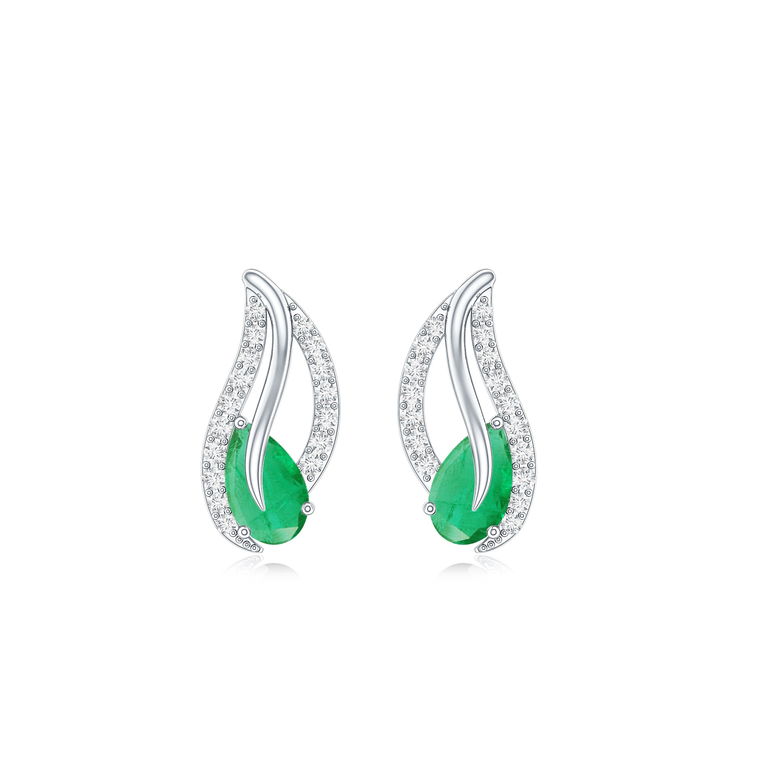 Genuine Emerald Leaf Earrings with Diamond AAA - Rosec Jewels