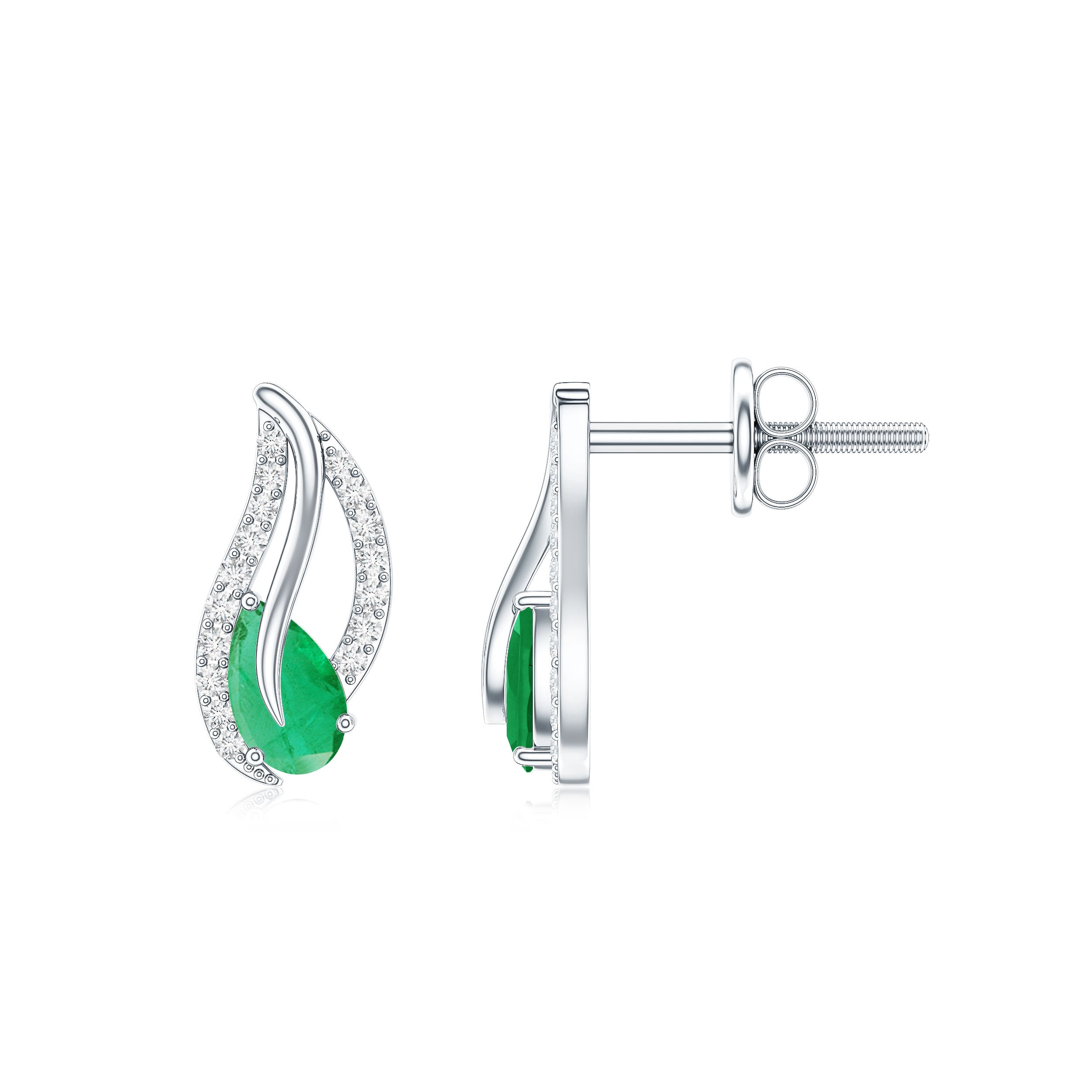 Genuine Emerald Leaf Earrings with Diamond AAA - Rosec Jewels