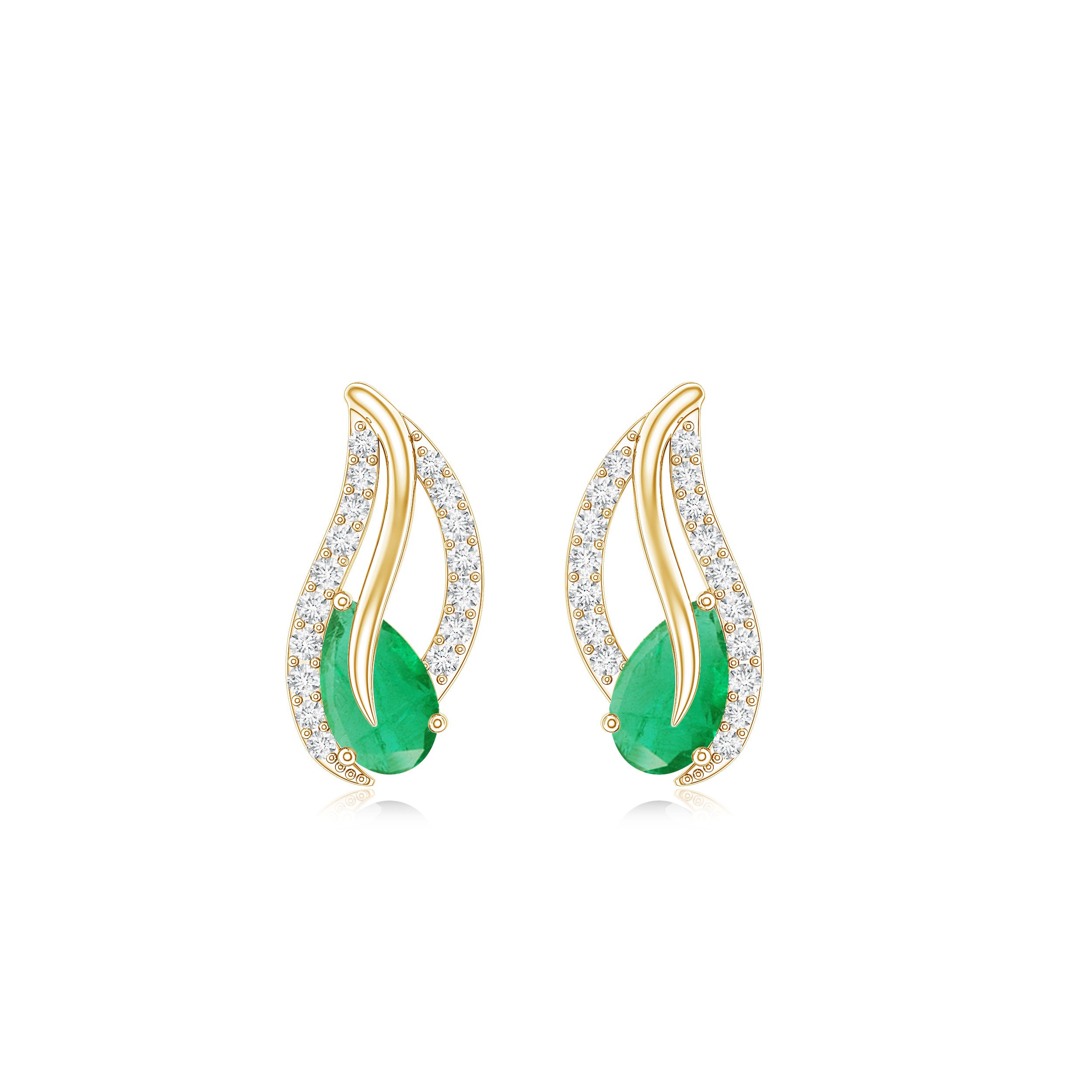 Genuine Emerald Leaf Earrings with Diamond AAA - Rosec Jewels