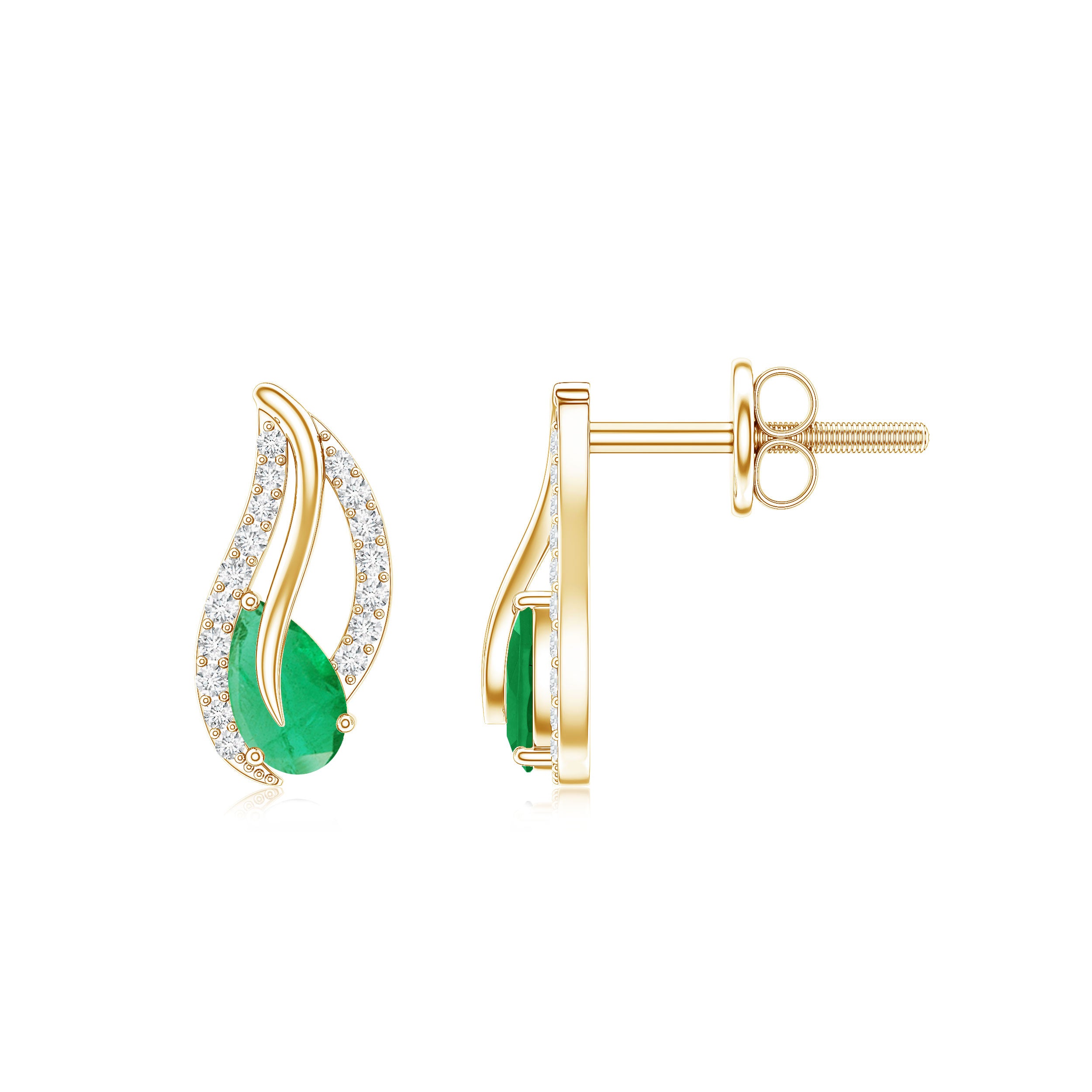 Genuine Emerald Leaf Earrings with Diamond AAA - Rosec Jewels