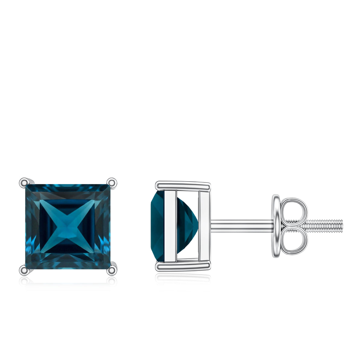 Princess Cut 2 Carat London Blue Topaz Solitaire Stud Earrings AAA - Rosec Jewels