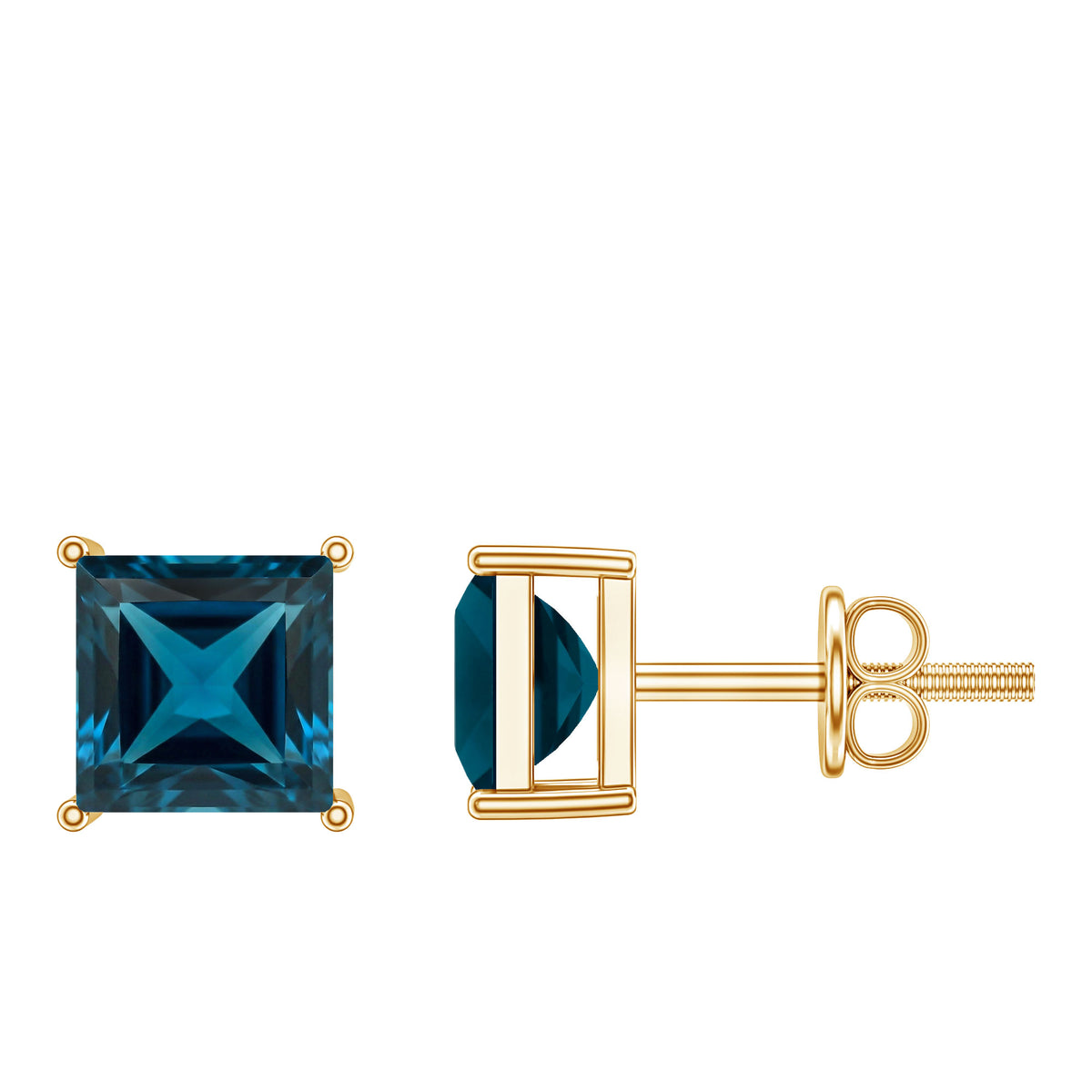 Princess Cut 2 Carat London Blue Topaz Solitaire Stud Earrings AAA - Rosec Jewels