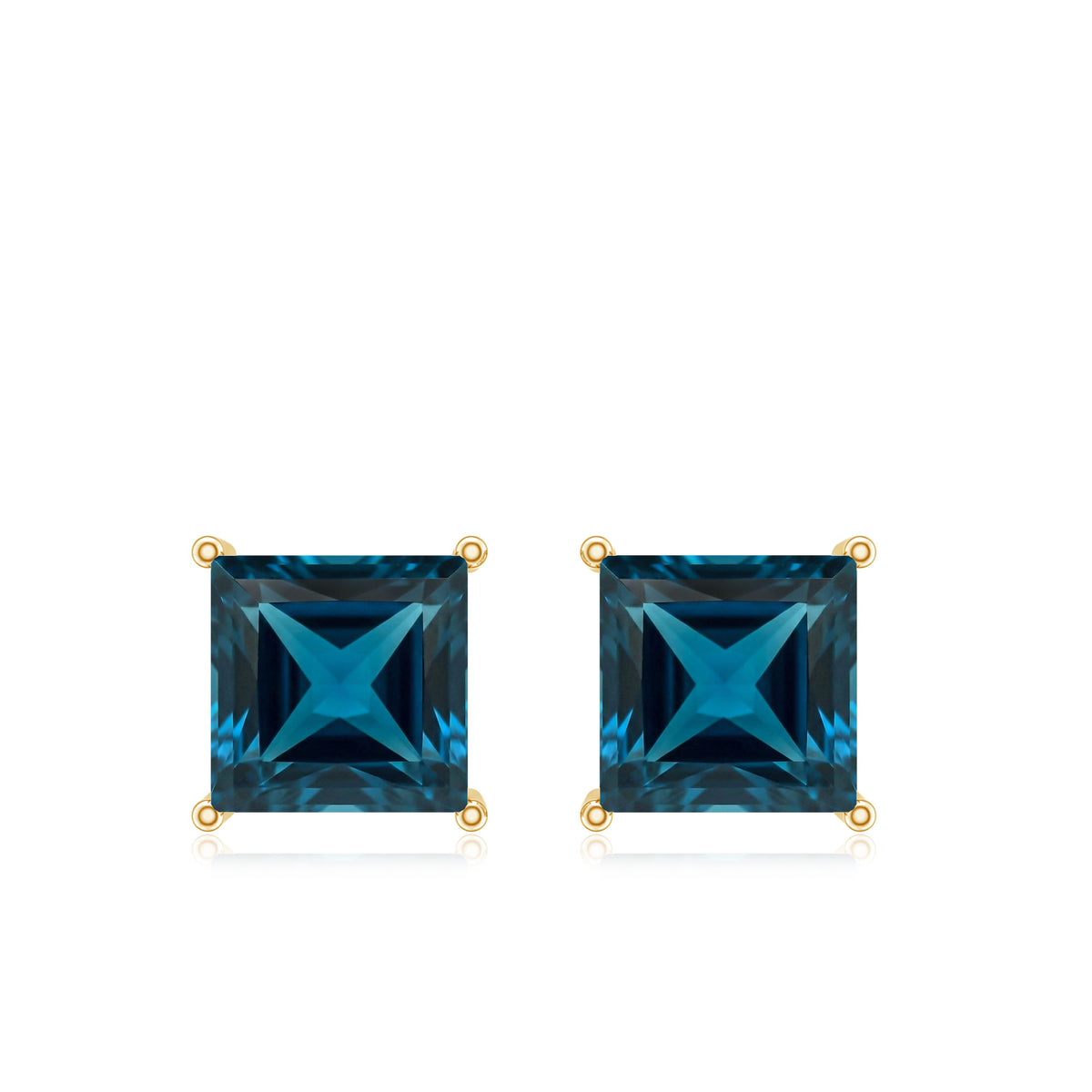 Princess Cut 2 Carat London Blue Topaz Solitaire Stud Earrings AAA - Rosec Jewels