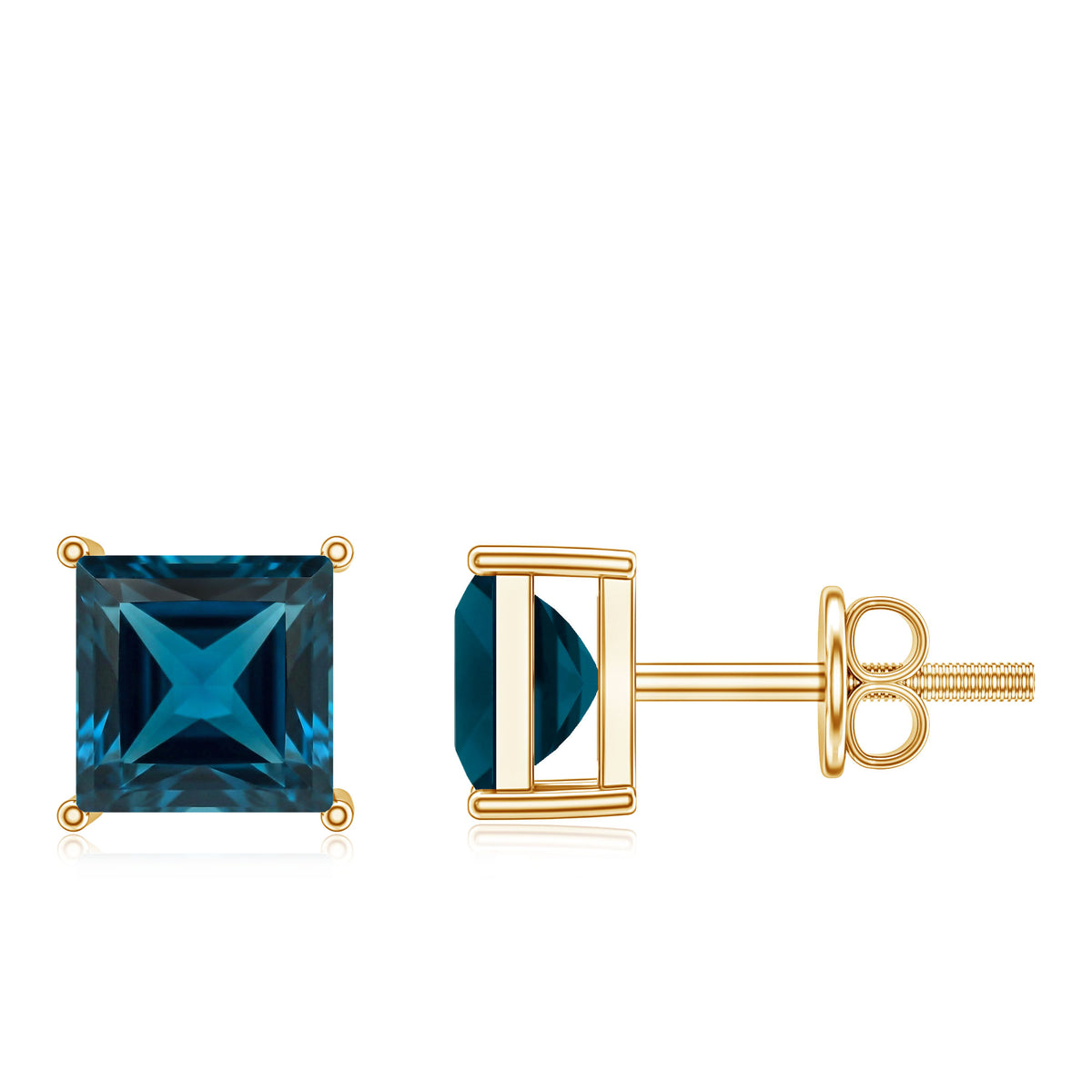 Princess Cut 2 Carat London Blue Topaz Solitaire Stud Earrings AAA - Rosec Jewels