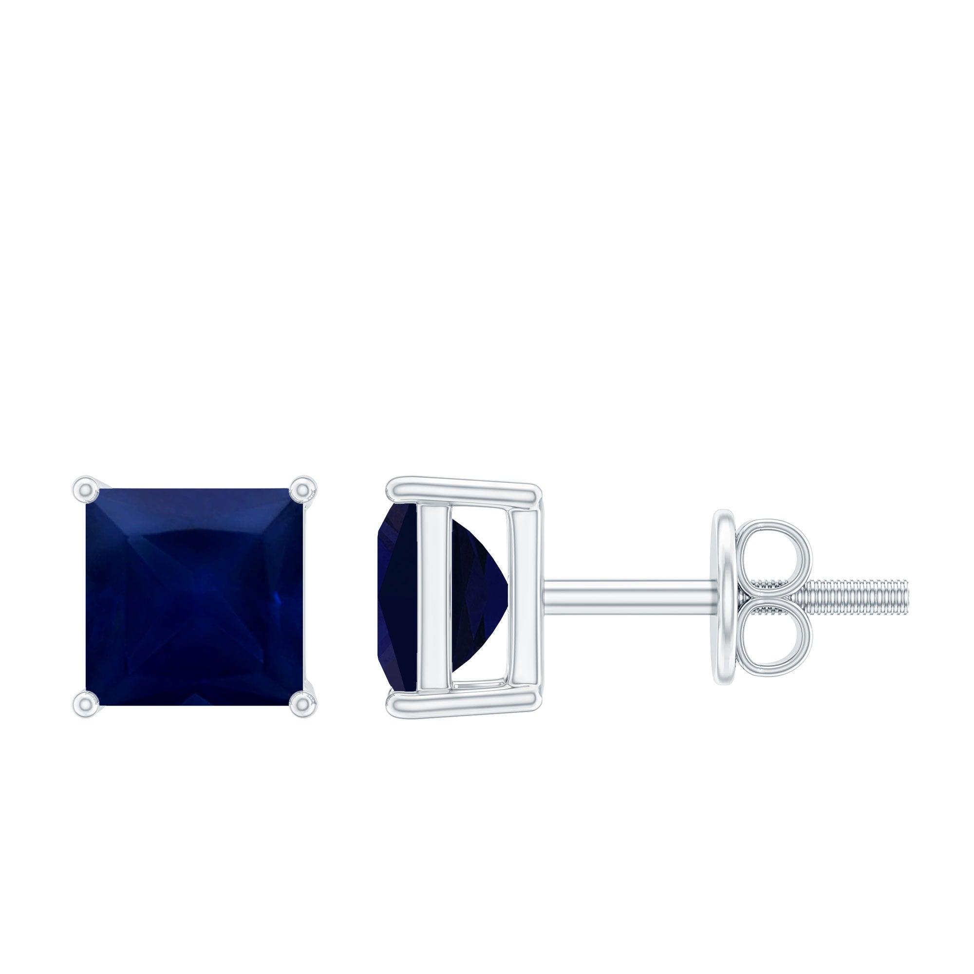 Boucles d'oreilles à tige solitaire avec saphir bleu taille princesse 4 mm en serti 4 griffes