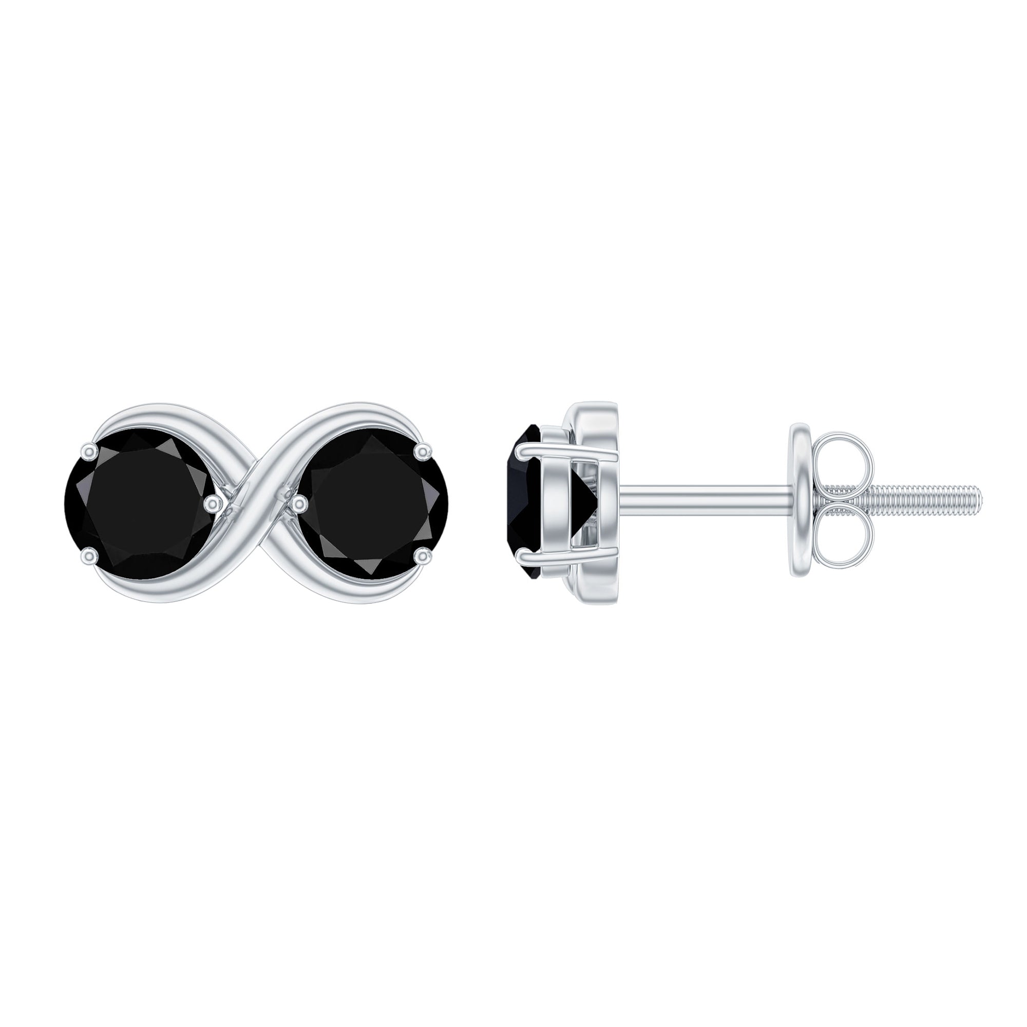 Genuine 1.8 Carat Black Spinel Two Stone Infinity Stud Earrings AAA - Rosec Jewels