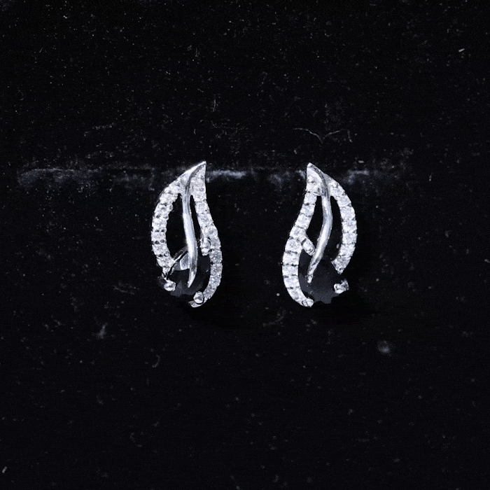 Genuine Pear Shape Black Onyx leaf Stud Earrings With Certificate AAA - Rosec Jewels