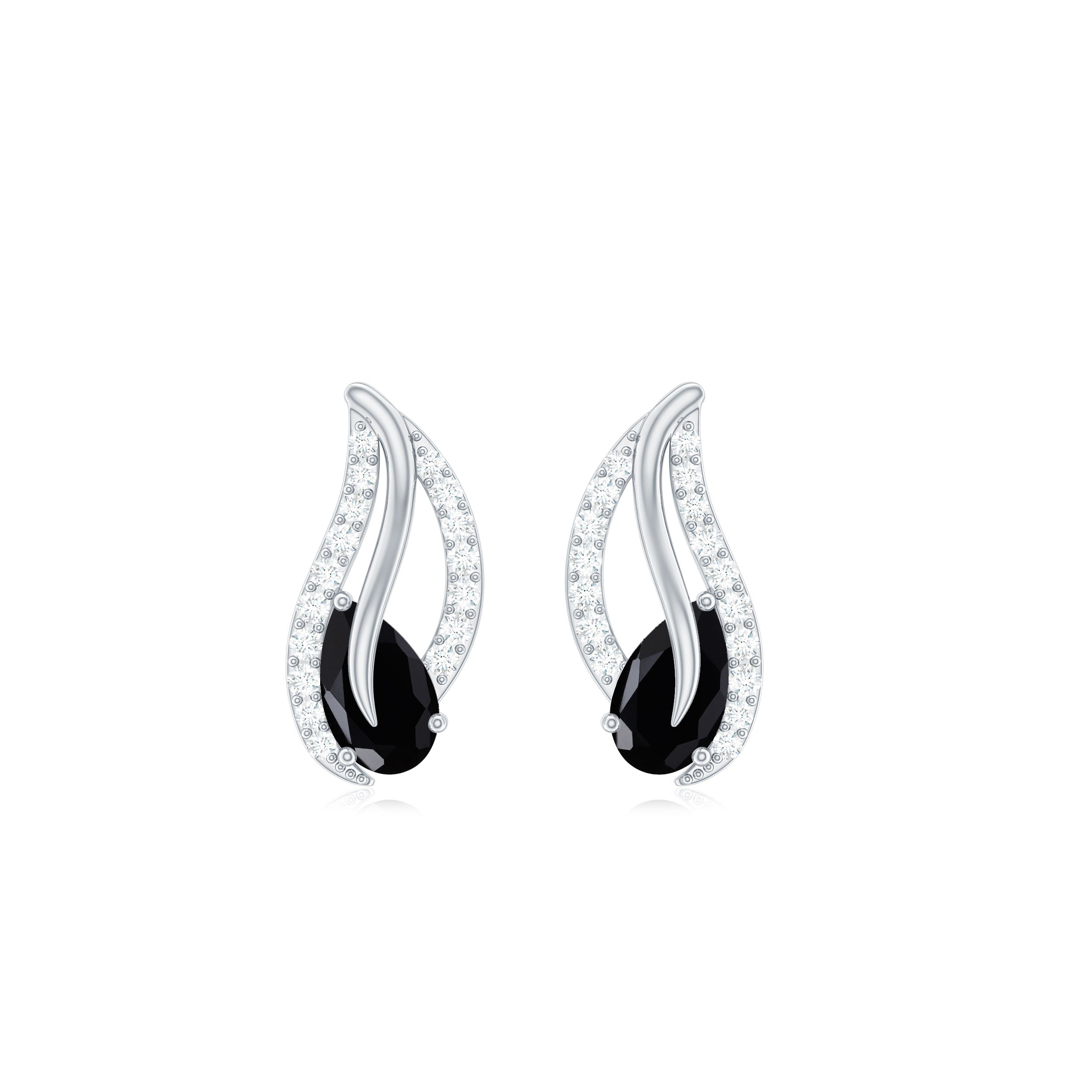 Genuine Pear Shape Black Onyx leaf Stud Earrings With Certificate AAA - Rosec Jewels