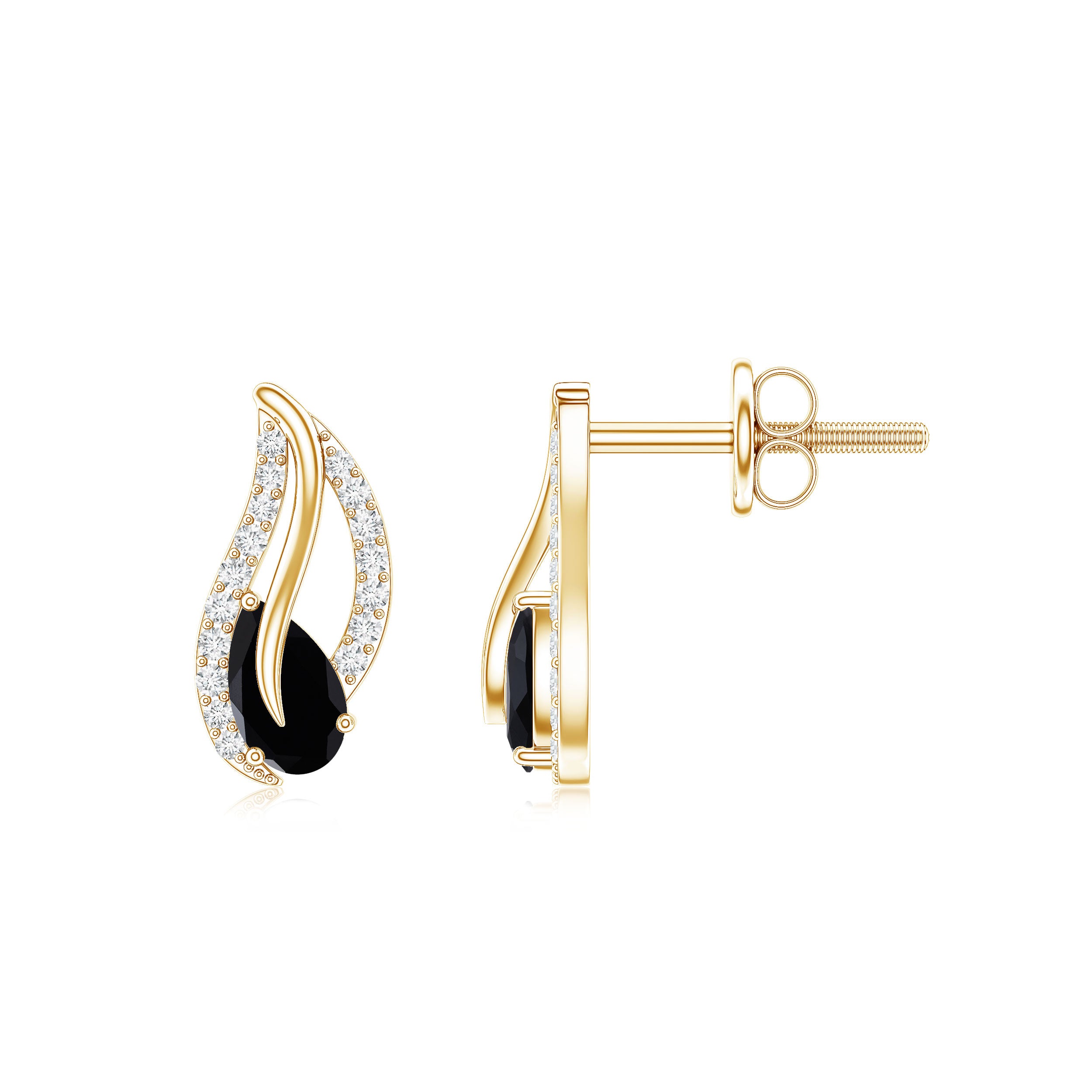 Genuine Pear Shape Black Onyx leaf Stud Earrings With Certificate AAA - Rosec Jewels