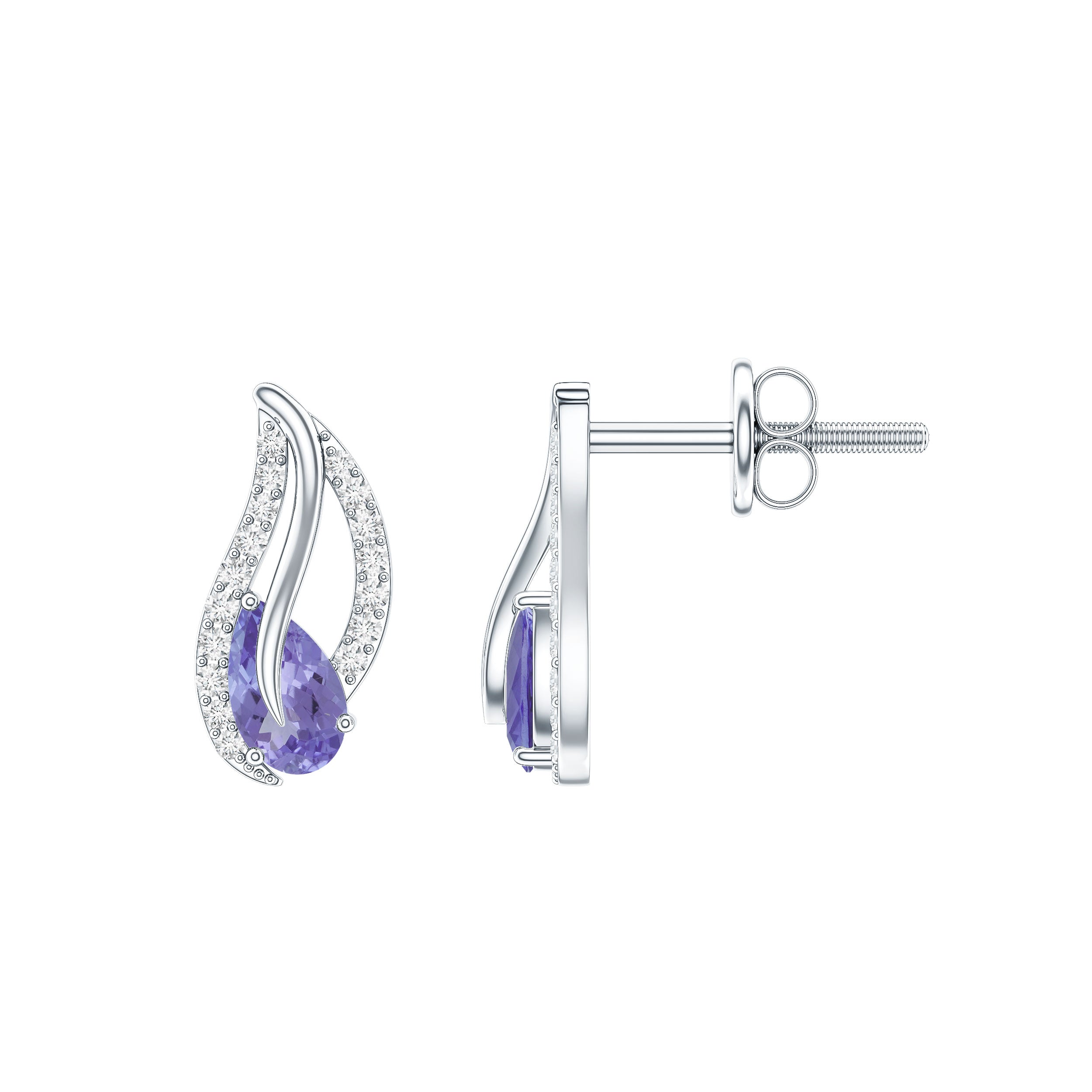 Pear Shape Tanzanite and Diamond Leaf Stud Earrings AAA - Rosec Jewels
