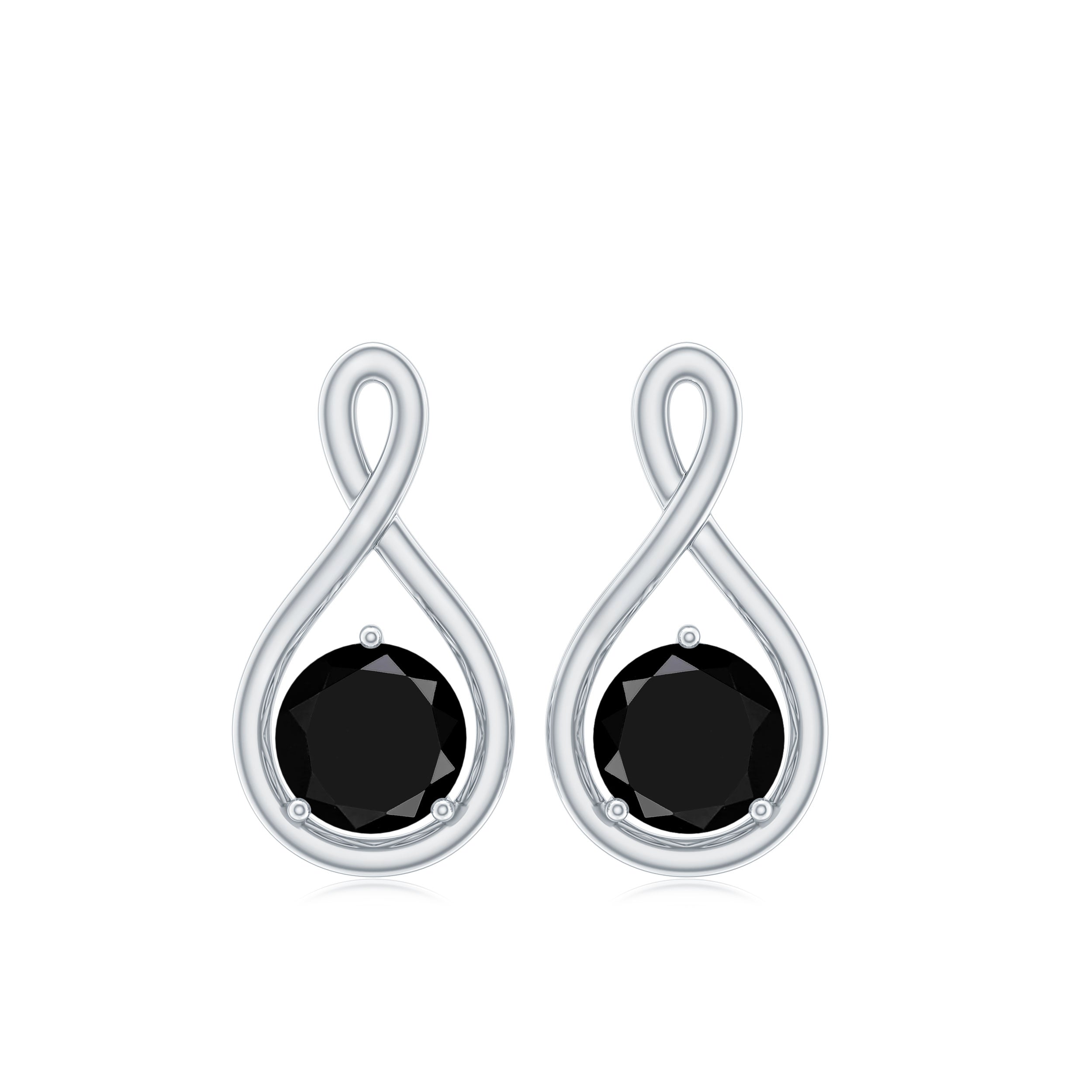 Certified Real Black Spinel Infinity Earrings with Screw Back AAA - Rosec Jewels