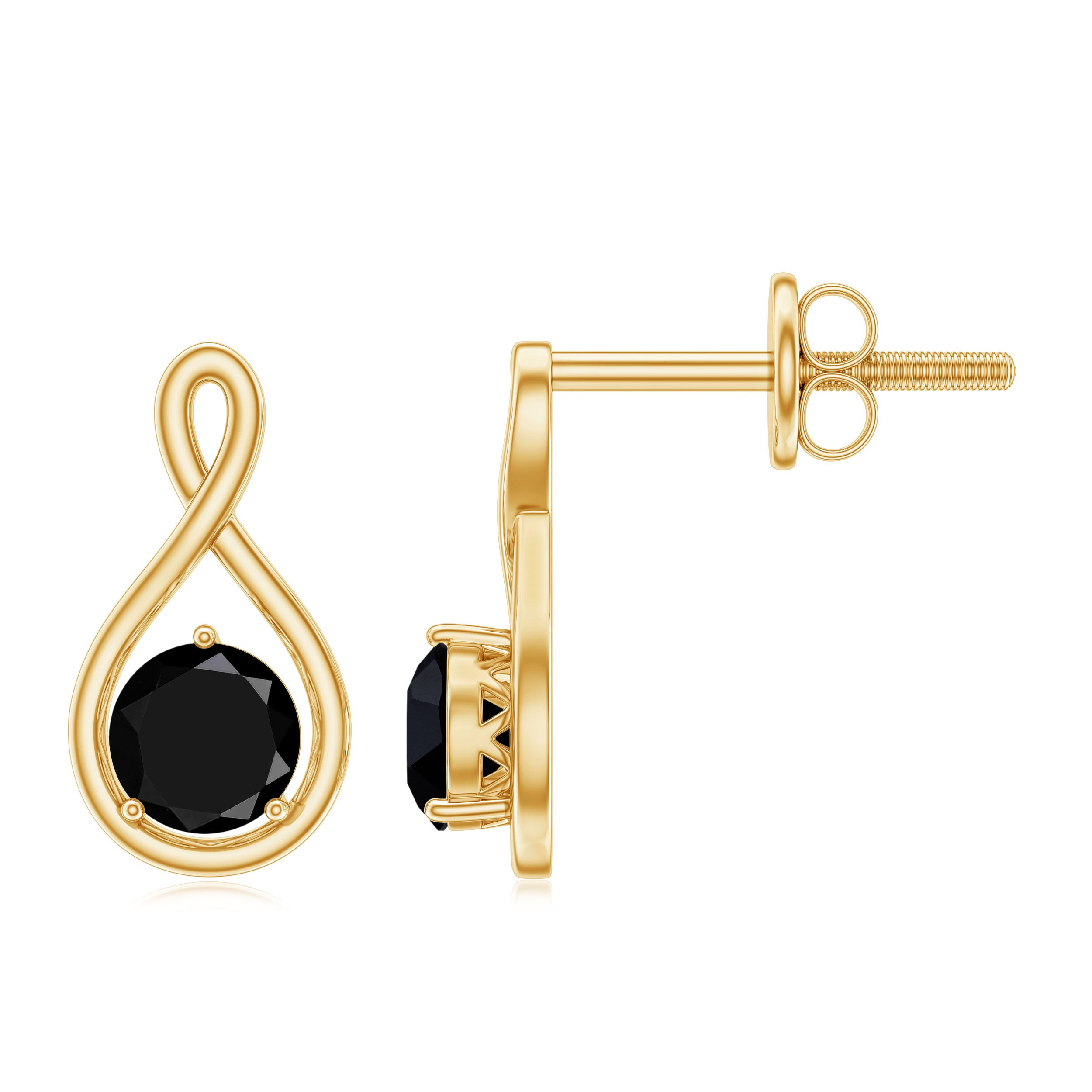 Certified Real Black Spinel Infinity Earrings with Screw Back AAA - Rosec Jewels