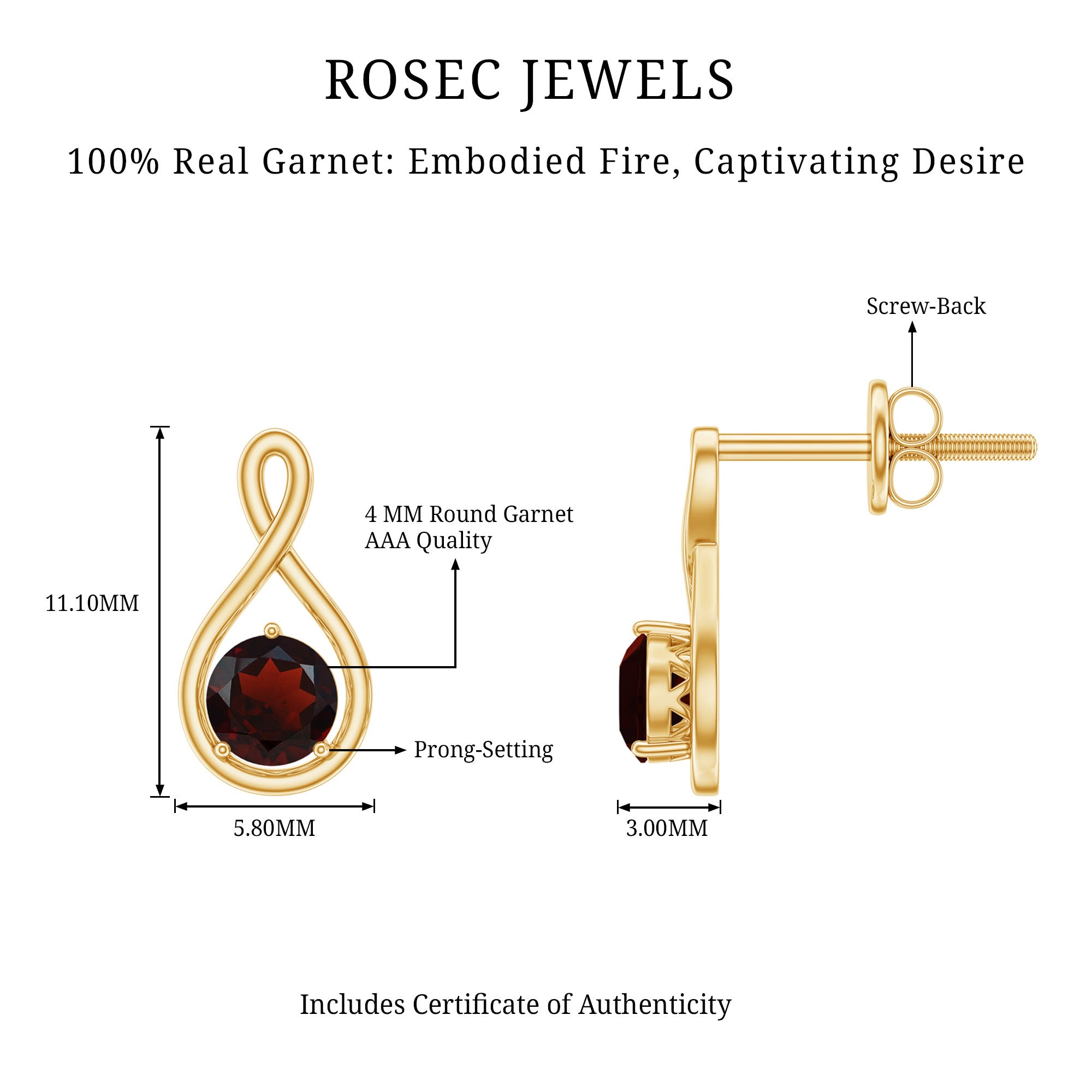 0.6 Carat Round Shaped Garnet Infinity Stud Earrings AAA - Rosec Jewels
