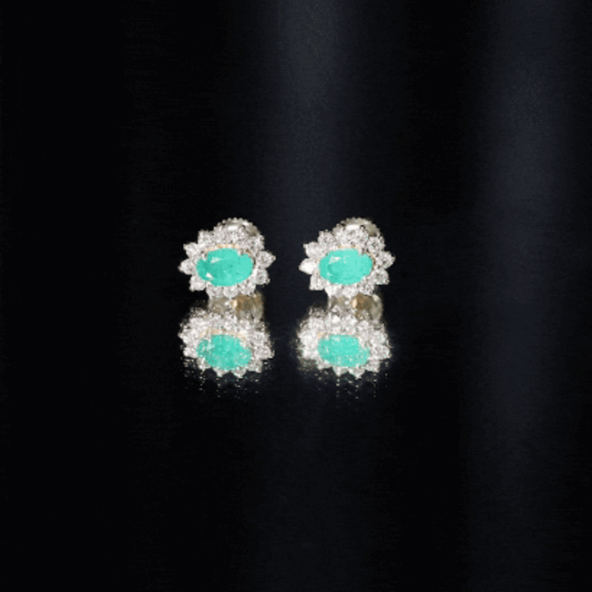 Natural 0.8 Carat Oval Cut Emerald and Diamond Earrings AAA - Rosec Jewels