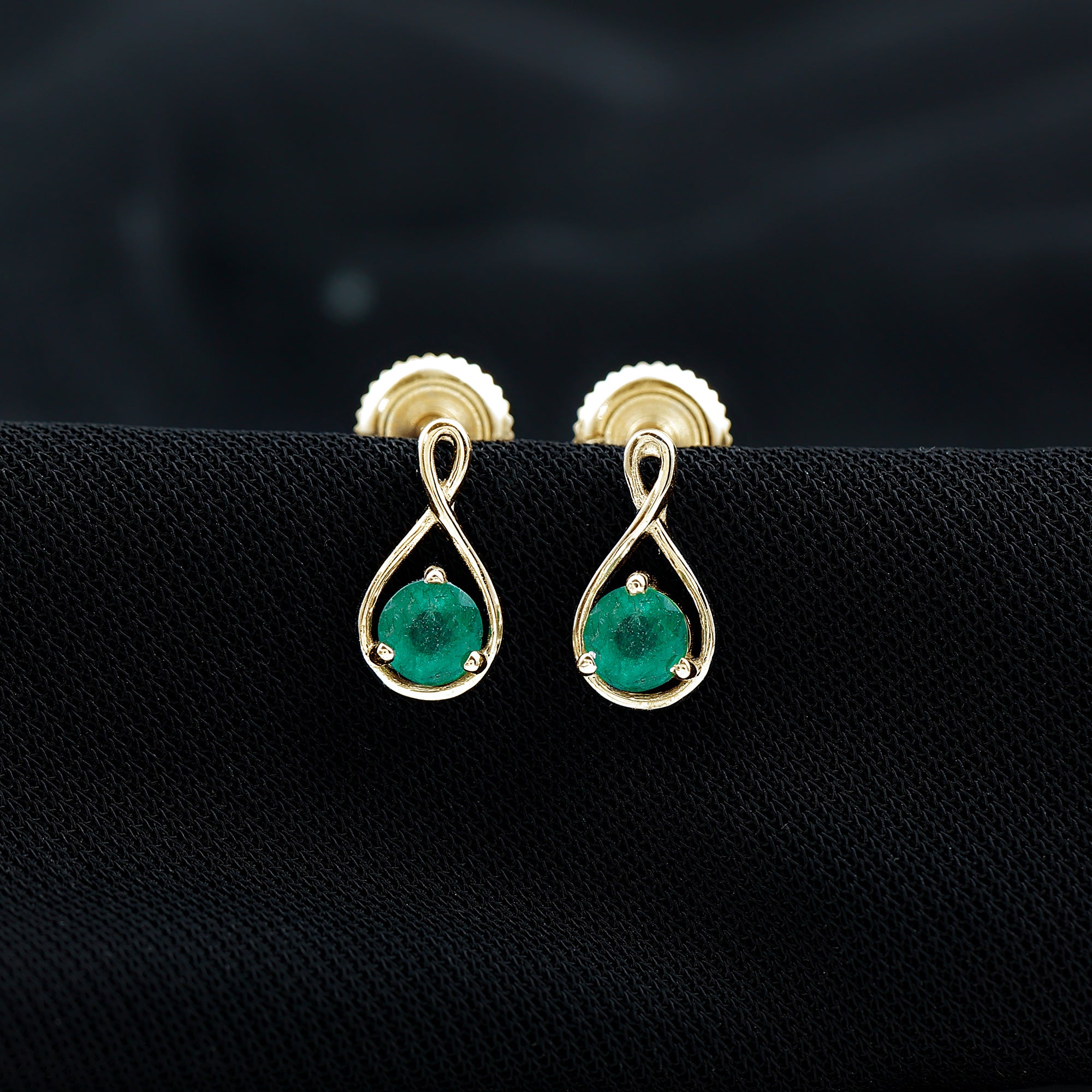 1 Carat Round Cut Emerald Solitaire Stud Earrings AAA - Rosec Jewels