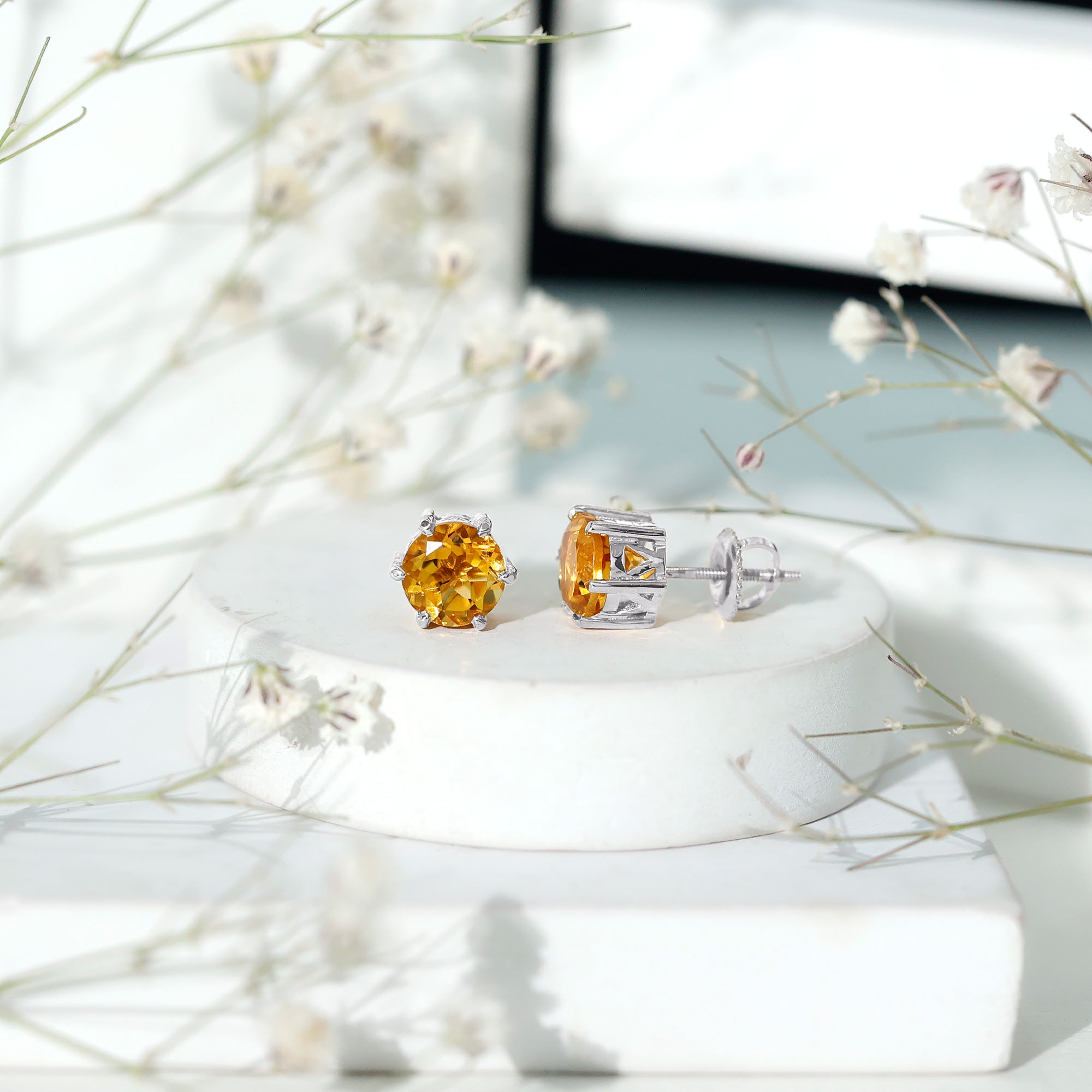 2.4 Carat Claw Set Citrine Solitaire Stud Earrings AAA - Rosec Jewels