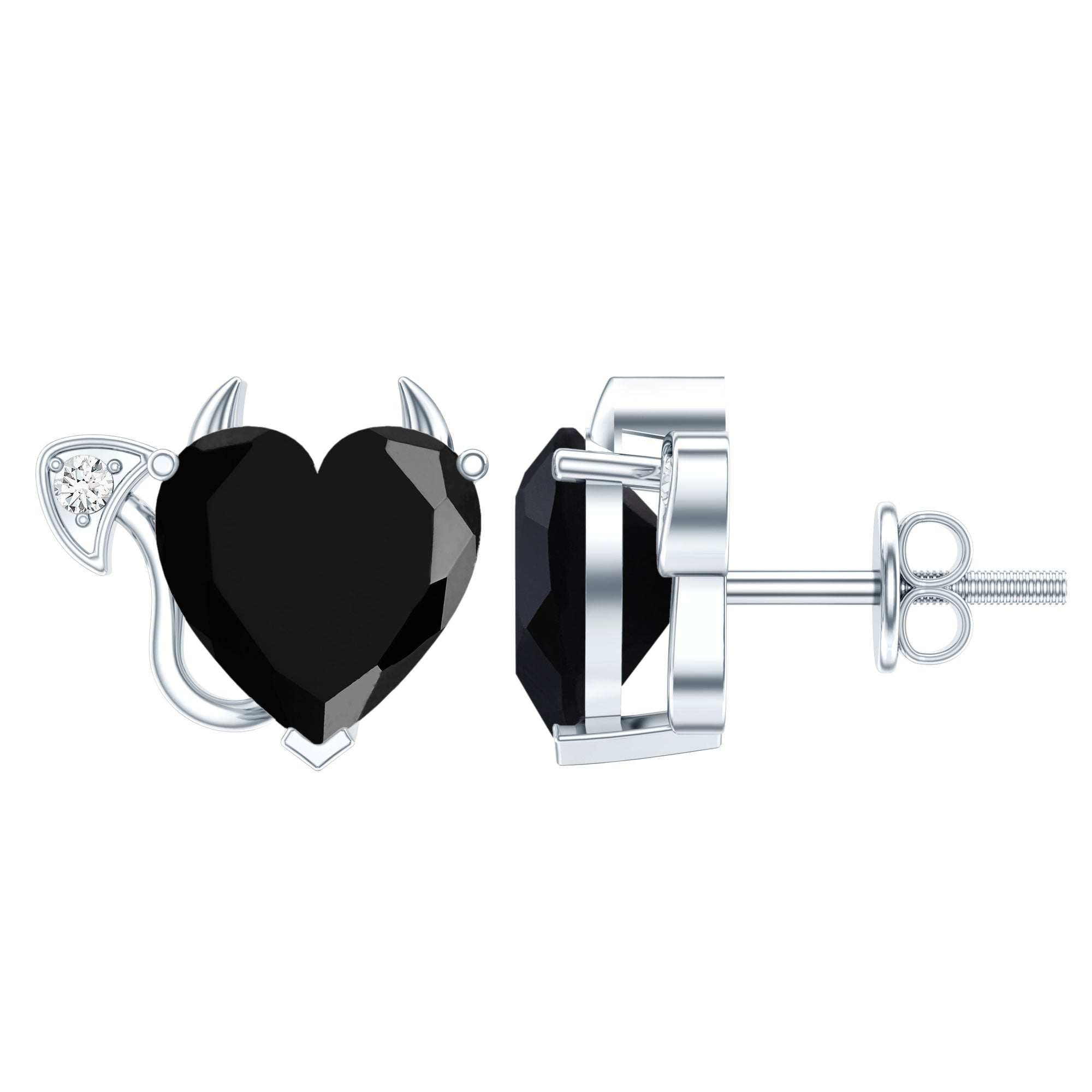 Certified Lab Grown Black Diamond Gothic Stud Earrings with Diamond AAAA ( Synthetic ) - Rosec Jewels