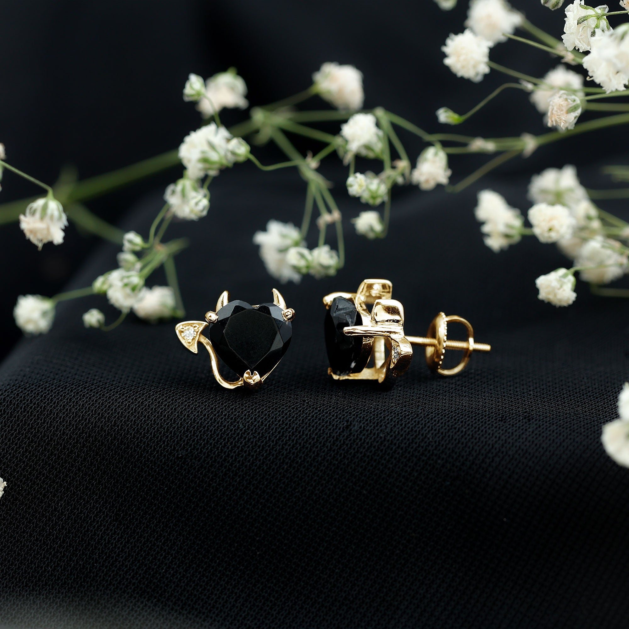 Certified Lab Grown Black Diamond Gothic Stud Earrings with Diamond AAAA ( Synthetic ) - Rosec Jewels