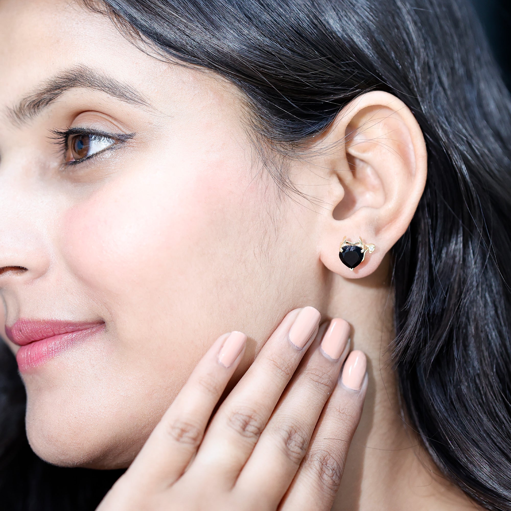 Certified Lab Grown Black Diamond Gothic Stud Earrings with Diamond AAAA ( Synthetic ) - Rosec Jewels