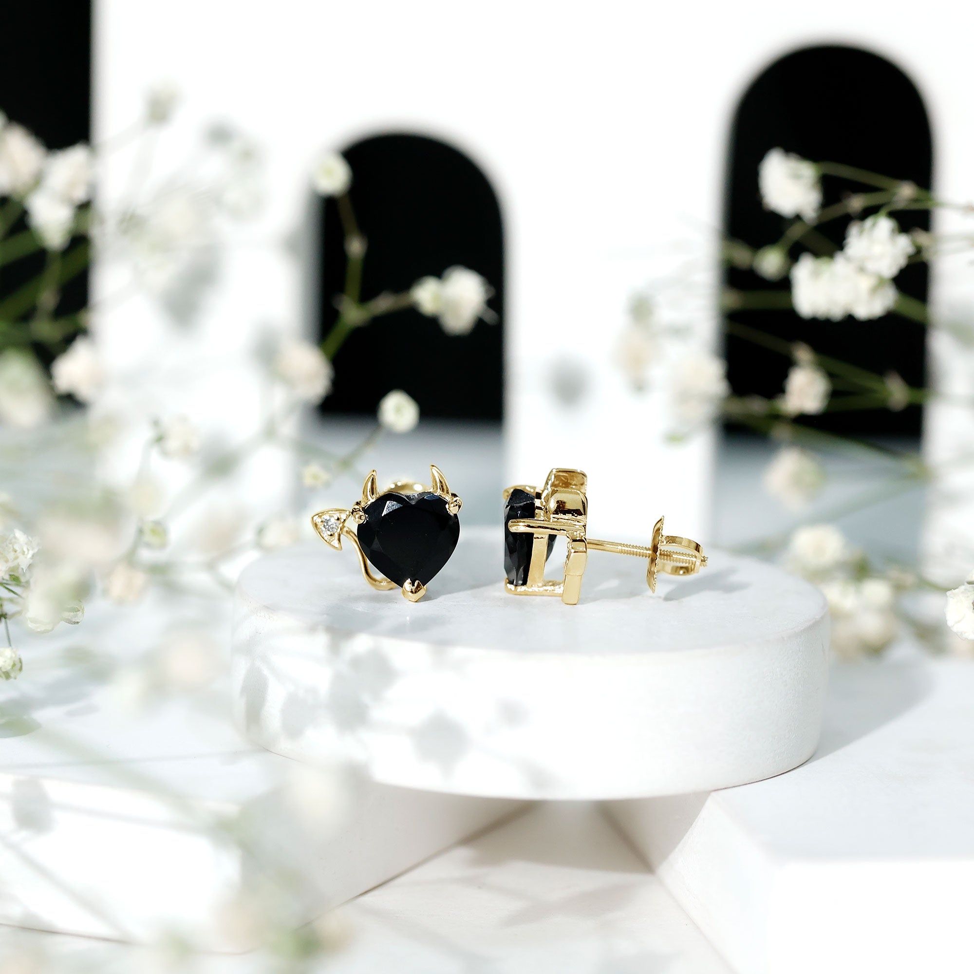 Certified Lab Grown Black Diamond Gothic Stud Earrings with Diamond AAAA ( Synthetic ) - Rosec Jewels