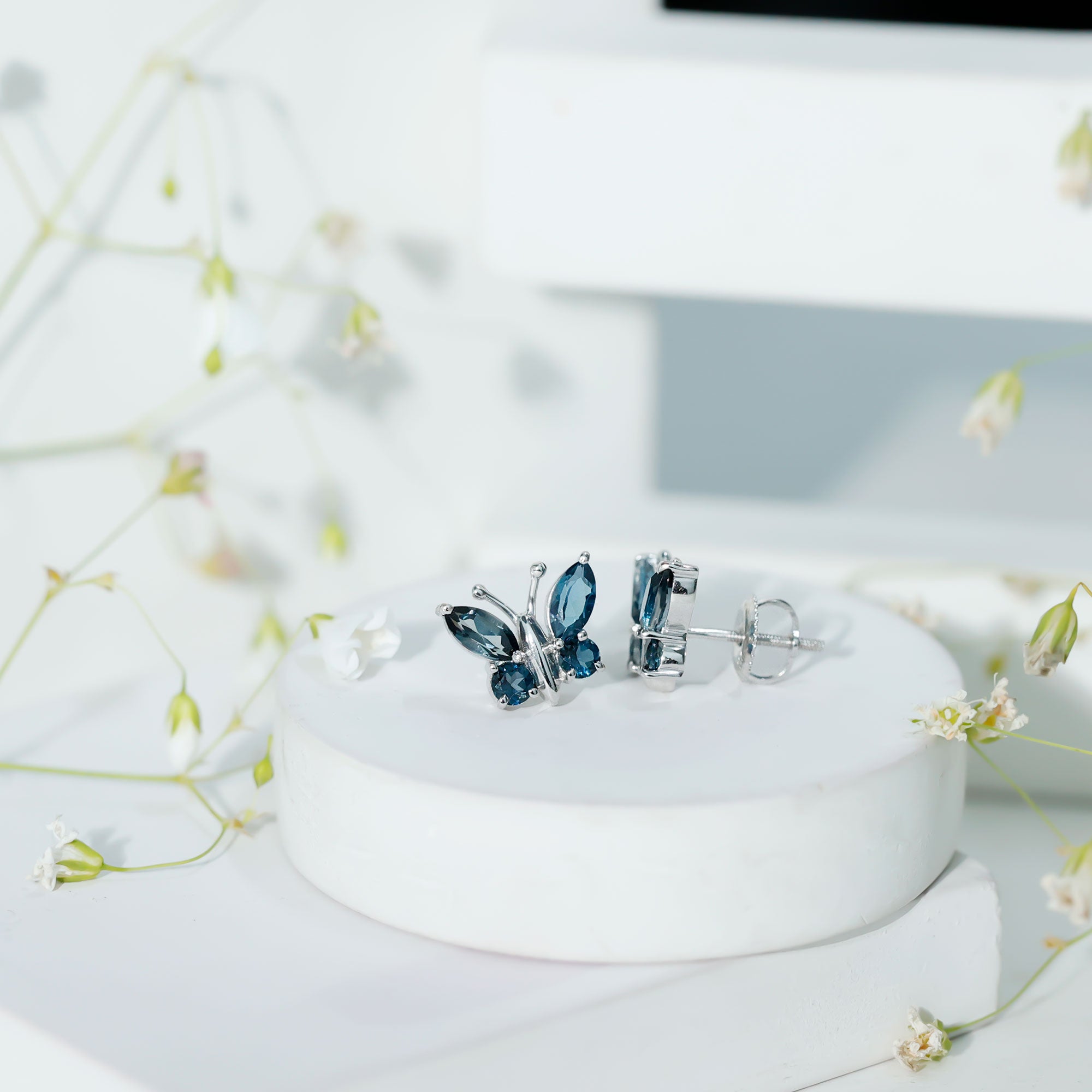 Butterfly Stud Earrings with London Blue Topaz AAA - Rosec Jewels