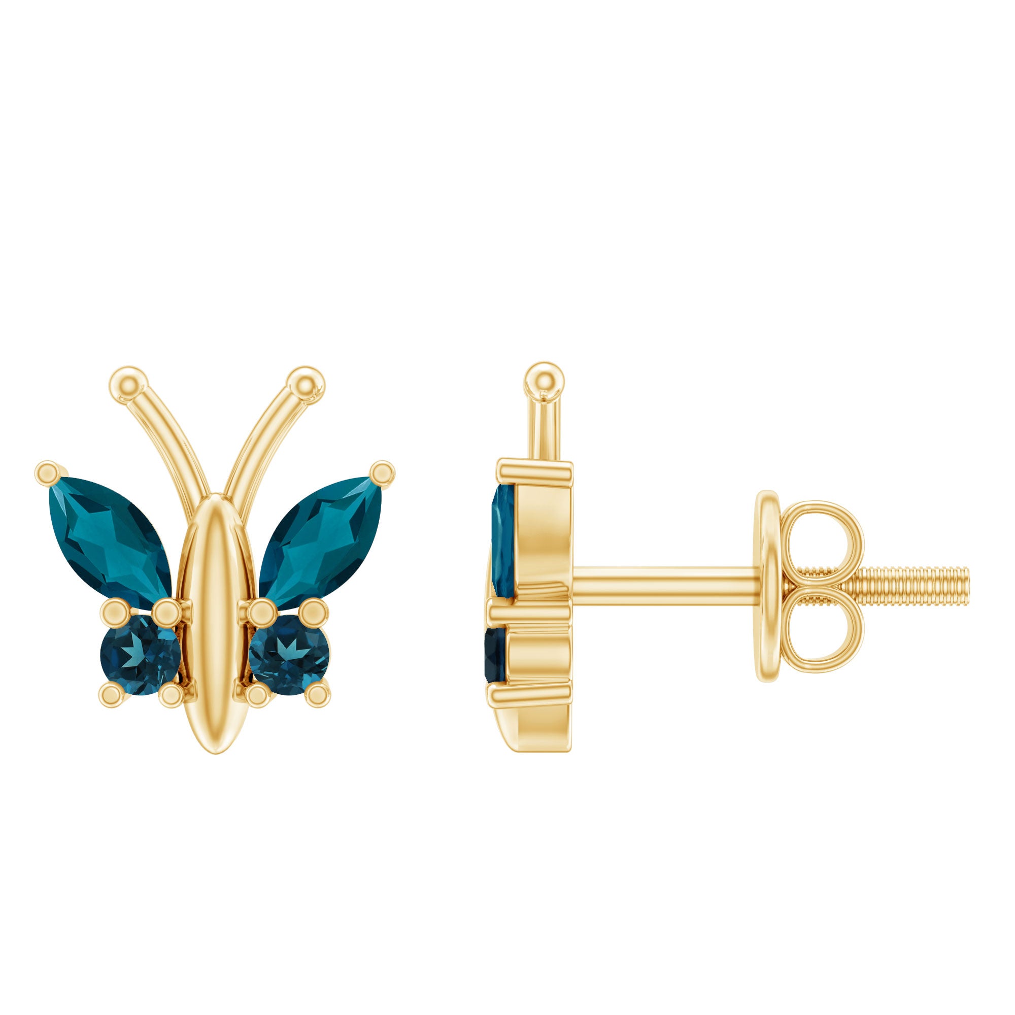 Butterfly Stud Earrings with London Blue Topaz AAA - Rosec Jewels