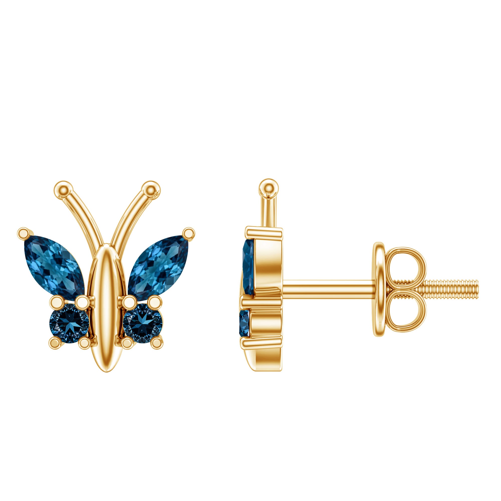 Butterfly Stud Earrings with London Blue Topaz AAA - Rosec Jewels