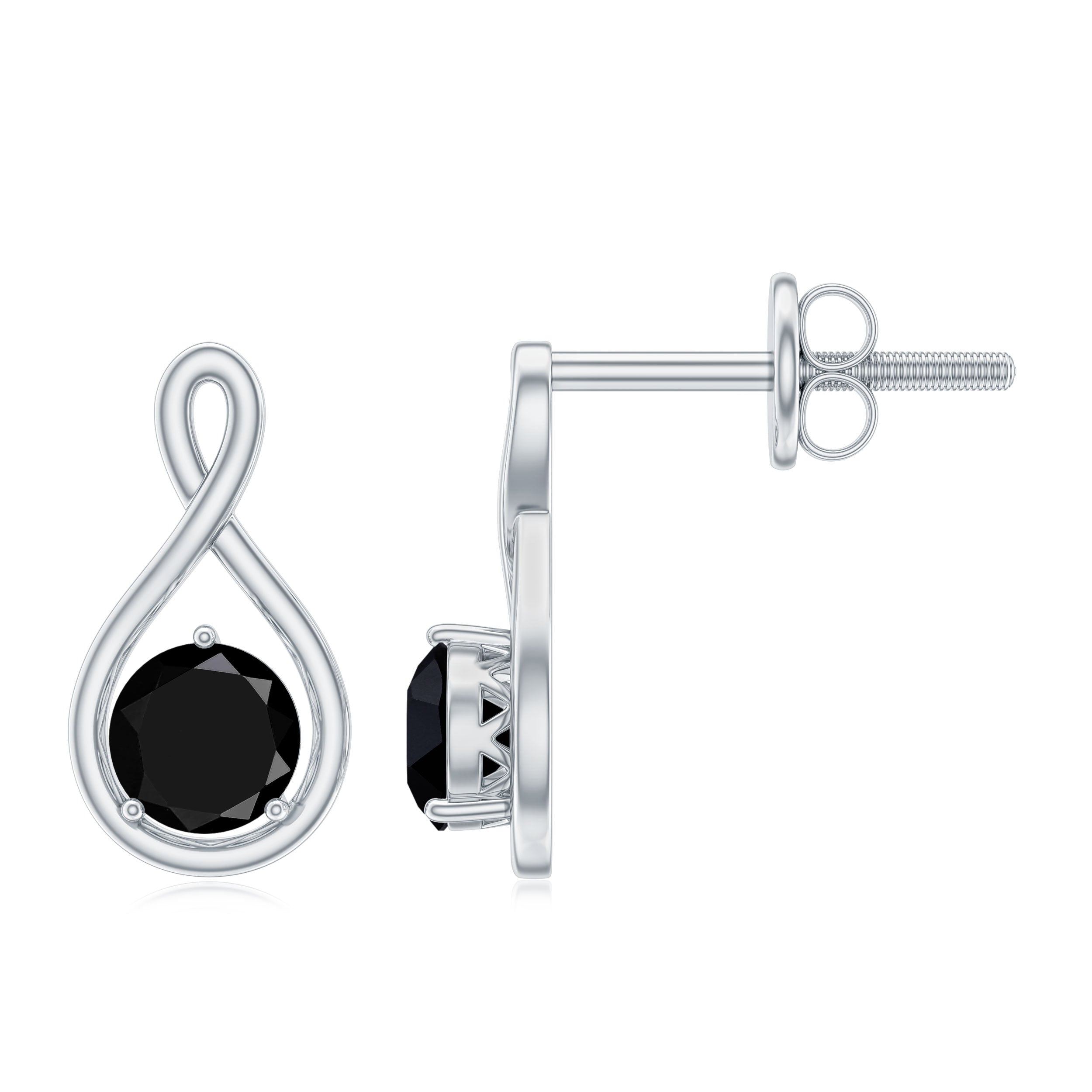 1.6 Carat Solitaire Lab Created Black Diamond Infinity Stud Earrings AAAA ( Synthetic ) - Rosec Jewels