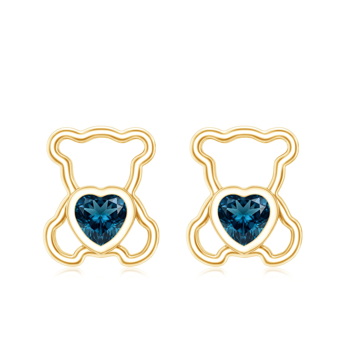 1/2 CT Heart Shape London Blue Topaz Teddy Bear Earrings AAA - Rosec Jewels