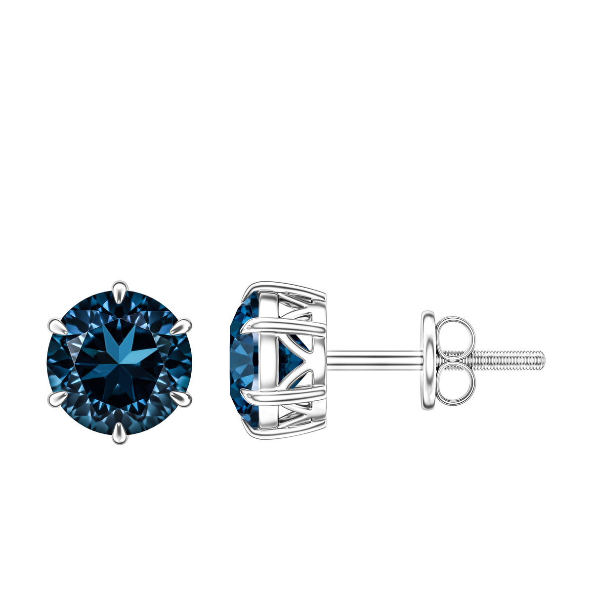 2.7 Carat London Blue Topaz Solitaire Stud Earrings AAA - Rosec Jewels