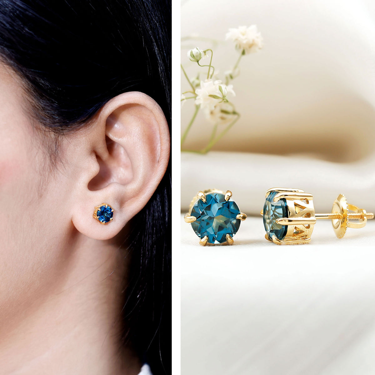 2.7 Carat London Blue Topaz Solitaire Stud Earrings AAA - Rosec Jewels