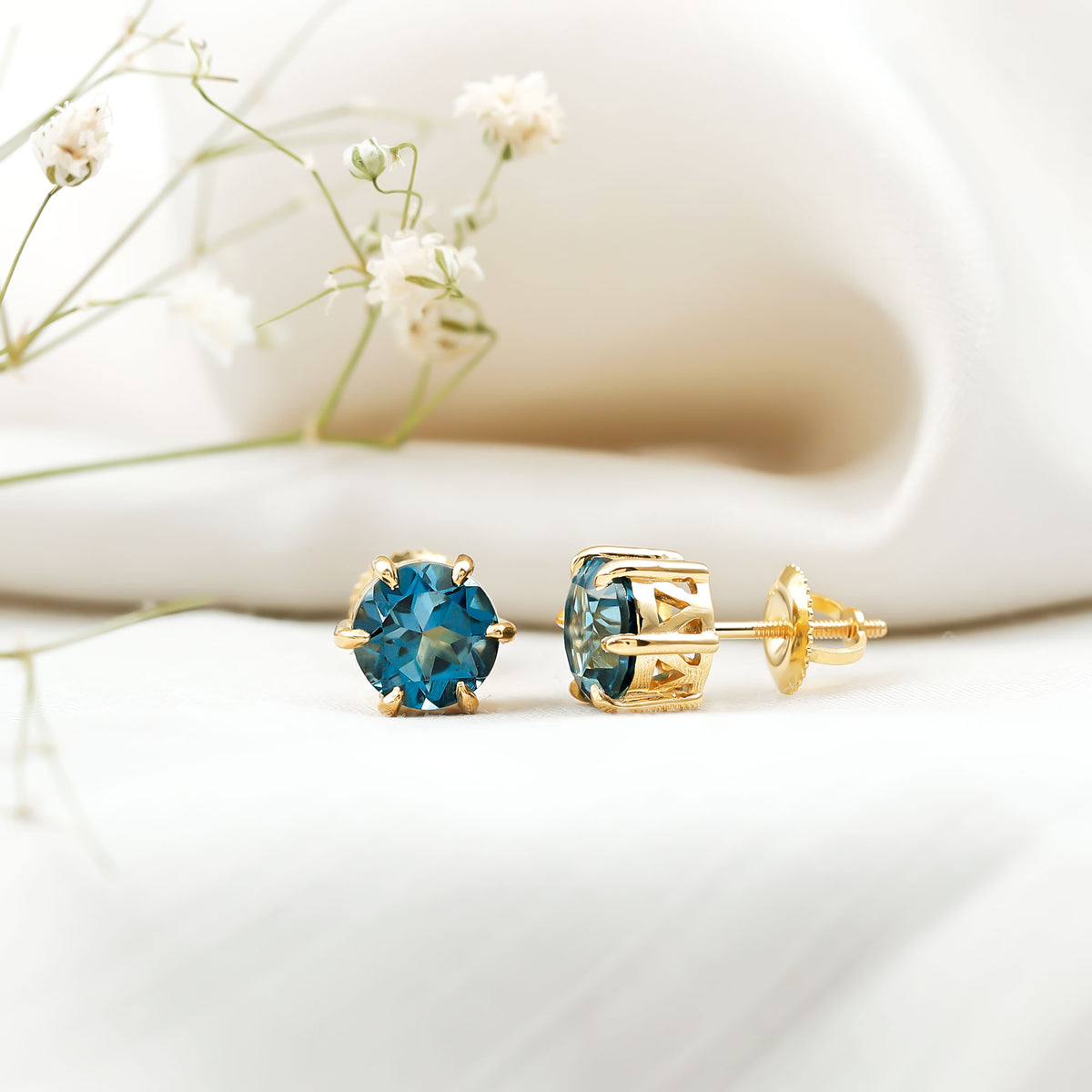 2.7 Carat London Blue Topaz Solitaire Stud Earrings AAA - Rosec Jewels