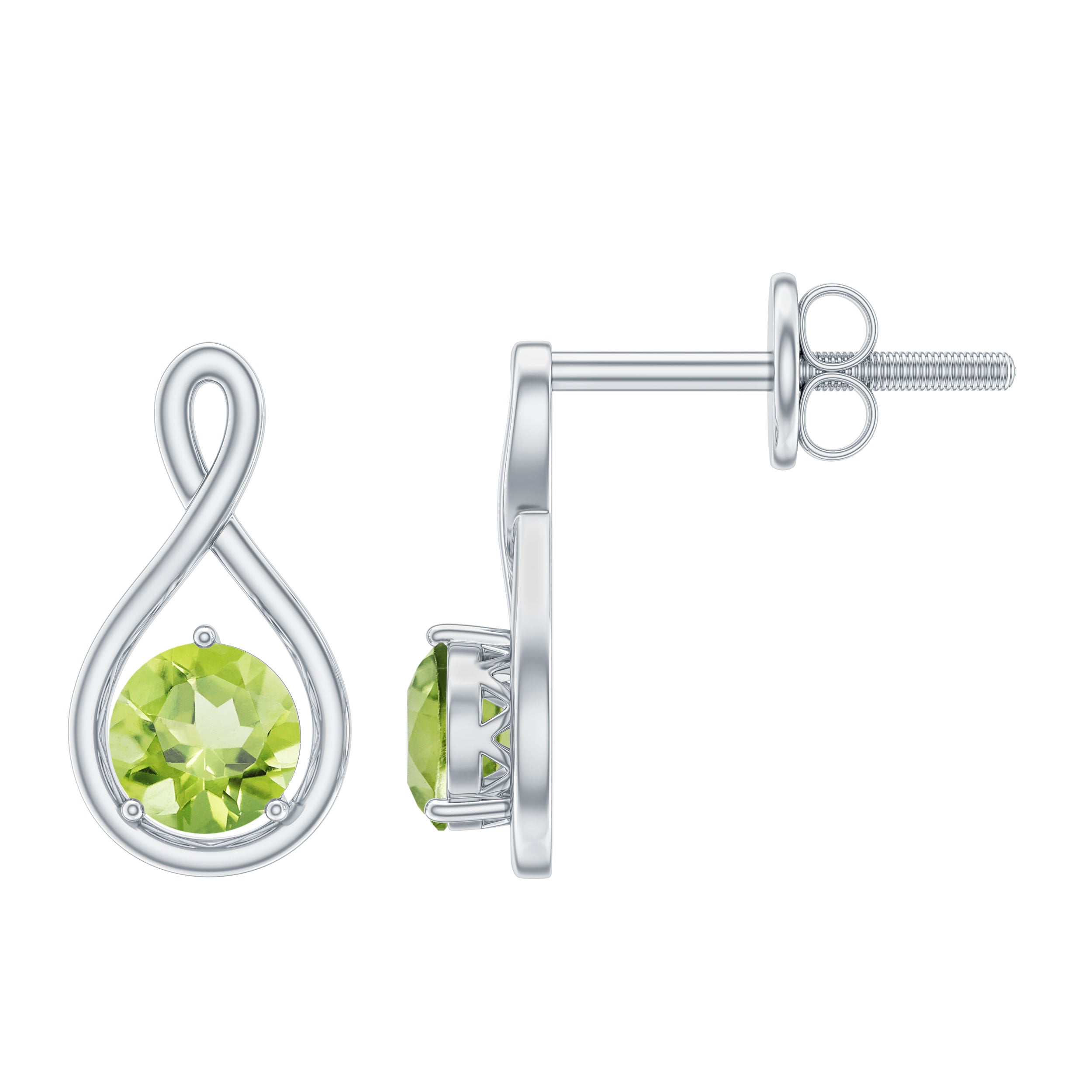 4 MM Peridot Solitaire Gold Infinity Stud Earring