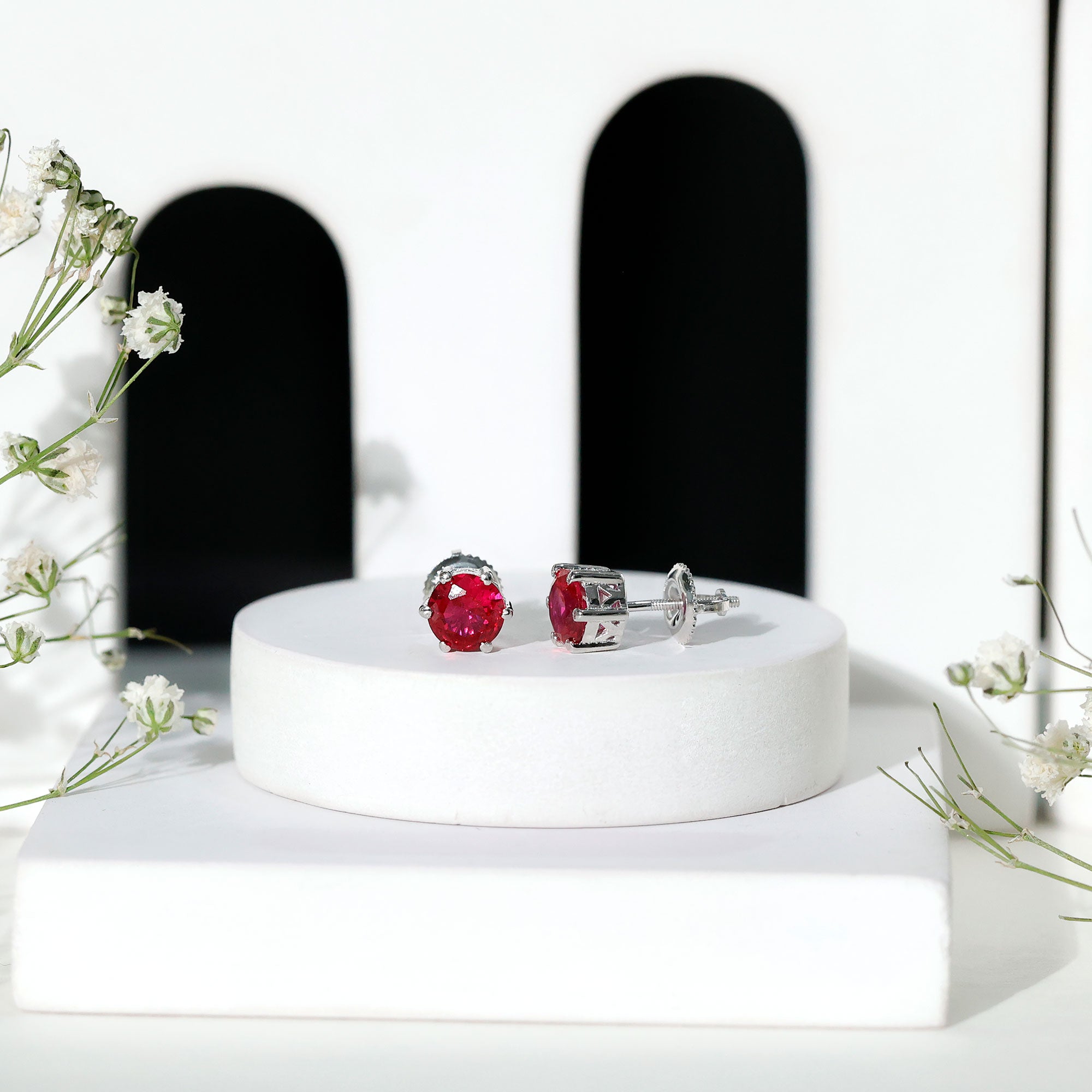 2.7 Carat Round Cut Solitaire Lab Created Ruby Stud Earrings AAAA - Rosec Jewels