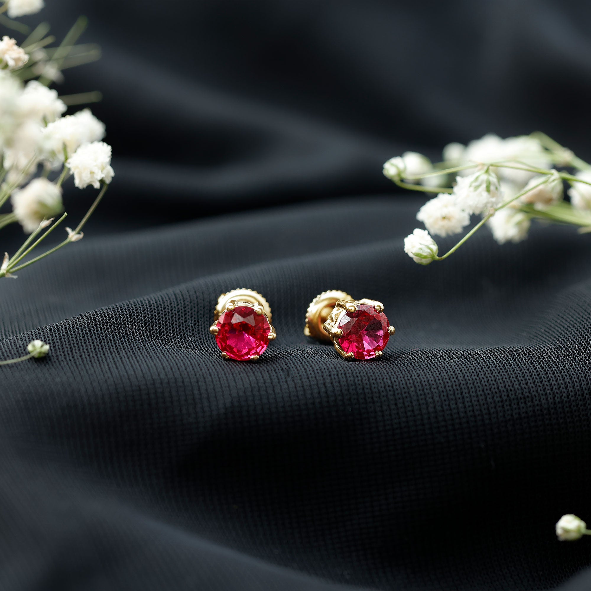 2.7 Carat Round Cut Solitaire Lab Created Ruby Stud Earrings AAAA - Rosec Jewels