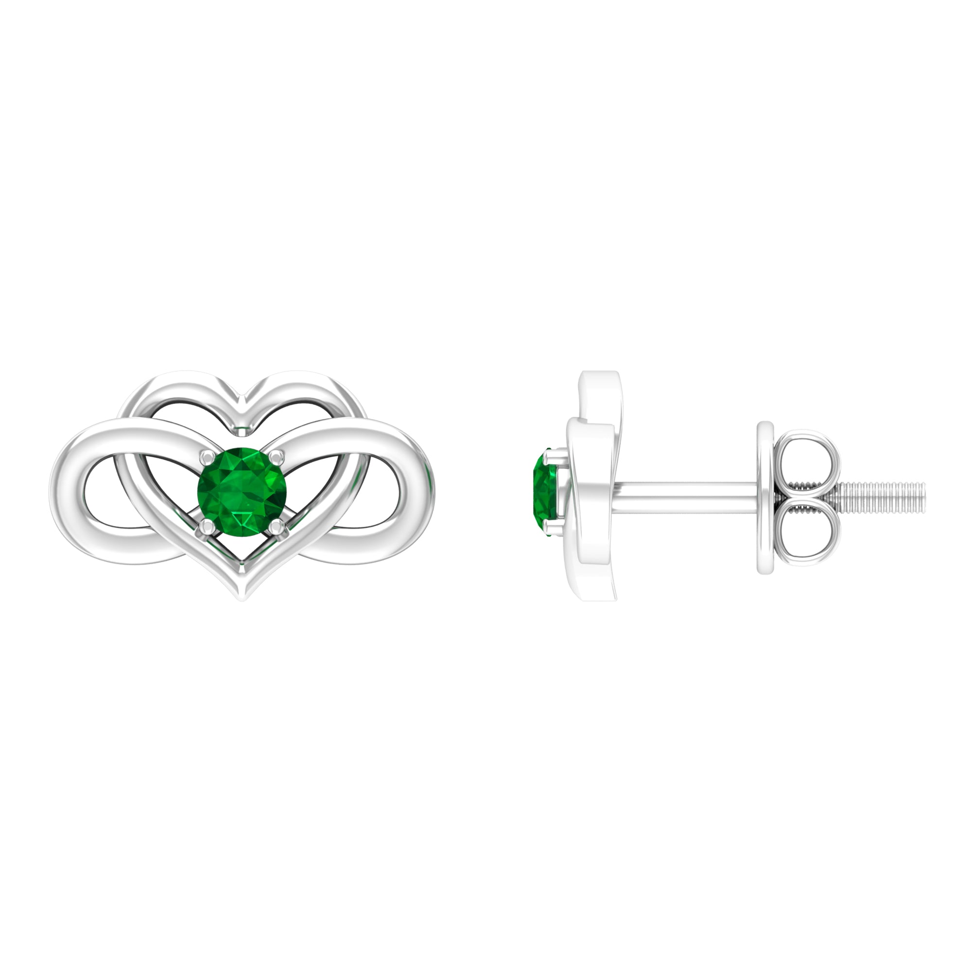 Created Emerald Infinity Heart Earrings